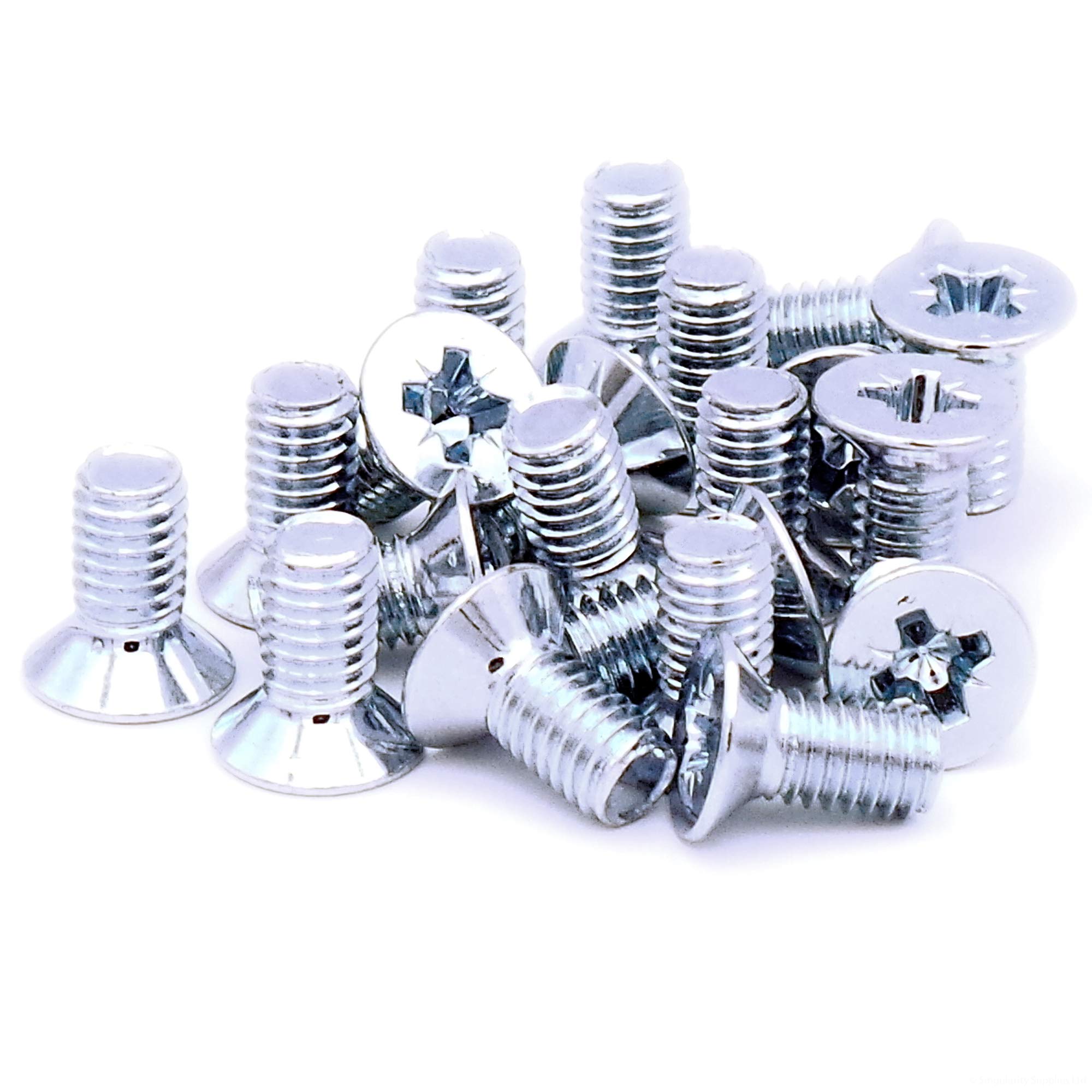 Singularity Supplies Silver M6 (6Mm X 12Mm) Pozi Countersunk Machine Screw (Bolt) - Steel (Pack Of 20)