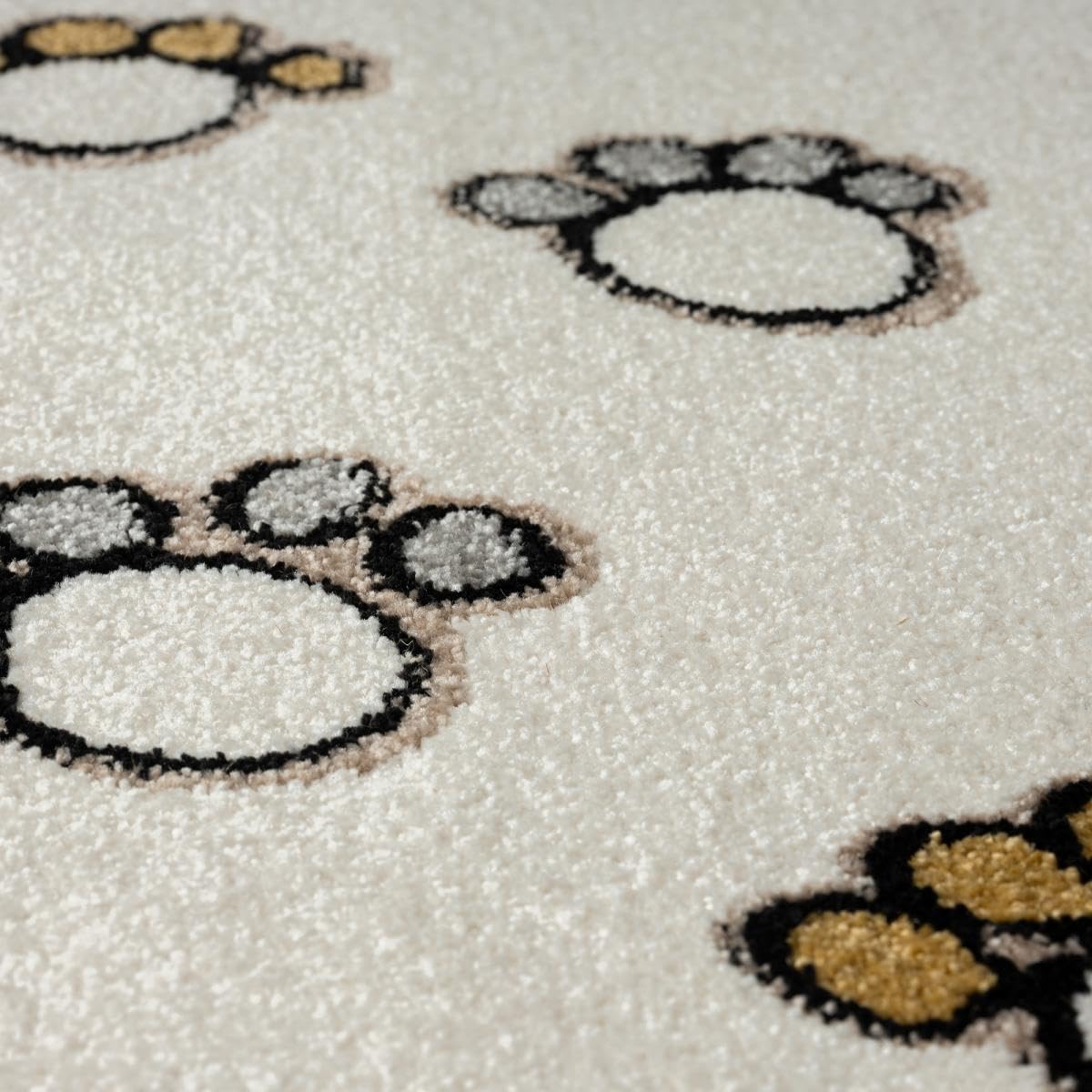 Tapis Enfant Couloir, 120 X 170 Cm, Écru, Motif Lion Empreintes Pois, Tissé en Turquie Poils Ras, Style Doux pour Chambre, 9598