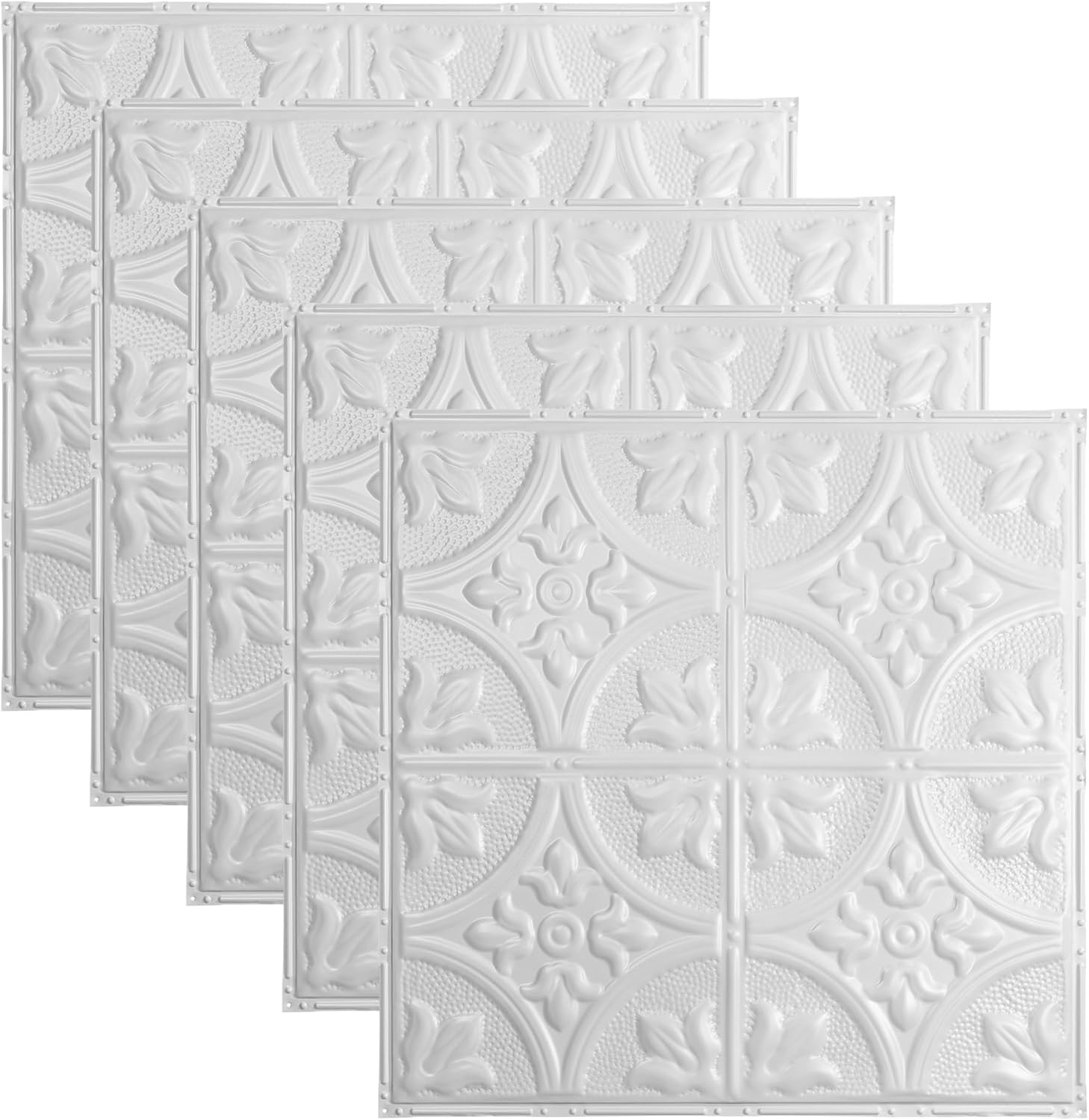 Jamestown Gloss White 2ft x 2ft Nail Up Ceiling Tiles – Perfect for DIY and Home Renovation Projects – Easy to Install (5 Pack)