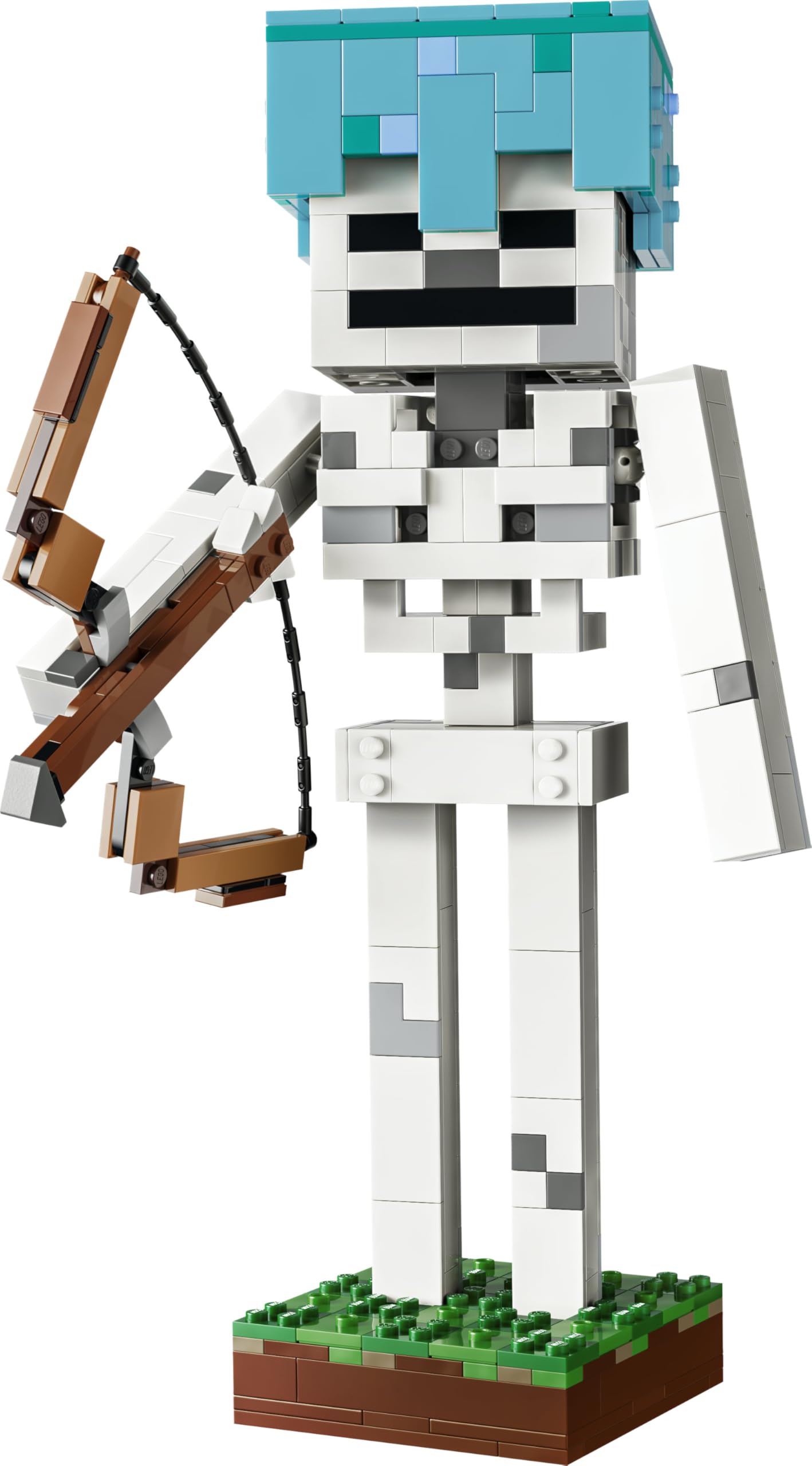 LEGO Minecraft Scheletro Giocattolo - Action Figure di Mob con Elmo di Diamante, Arco e Frecce e Base in Erba - Decorazione Cameretta - Regalo per Gamer, Bambini e Bambine da 10 Anni in su - 21594