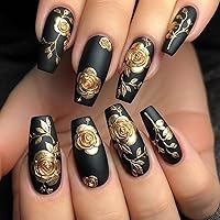 Vista 16 de MISUD Uñas postizas a presión – Uñas postizas largas con punta francesa negra, diseño de diamantes de imitación verde acrílico, 24 piezas