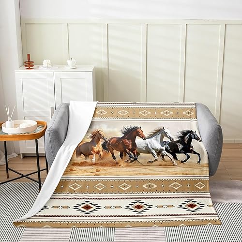 Castle Fairy Manta de franela de vellón de caballo corriendo, exótica manta de felpa con temática bohemia para decoración rústica del hogar, manta