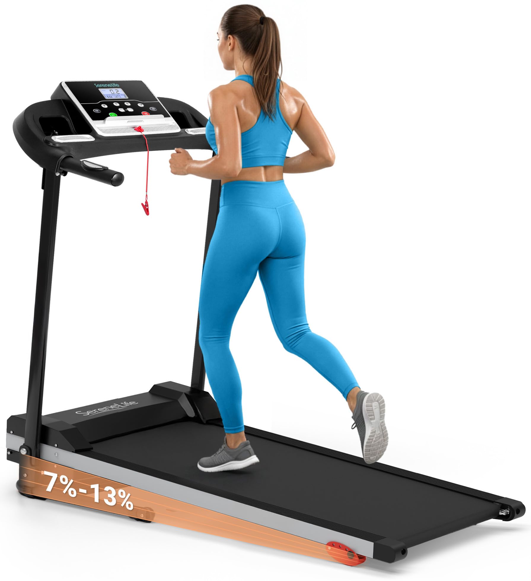 SereneLife Treadmills for Home with 13% Manual Incline Treadmill, 3.5HP - Compact Digital Portable Foldable Treadmill with Speakers, Bluetooth, App Sync, Heart Rate Monitor, for Walking, Running, Gym