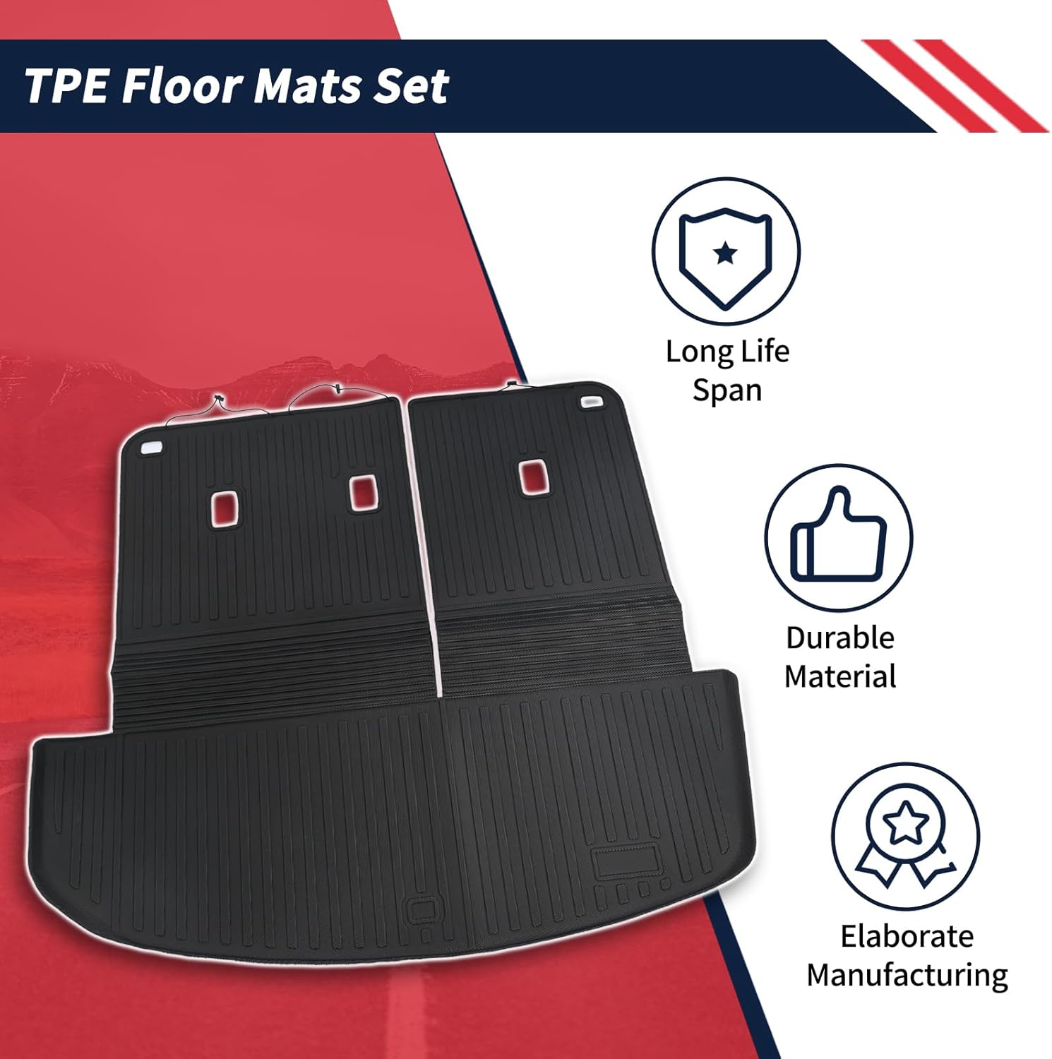 TPE Floor Mats Set for Hyundai Palisade 2026 7-Seater Gasoline, All-Weather Waterproof Cargo Liner with Seat Back Protector + Mini Broom & Dustpan Set, Odorless Anti-Slip Interior Accessories