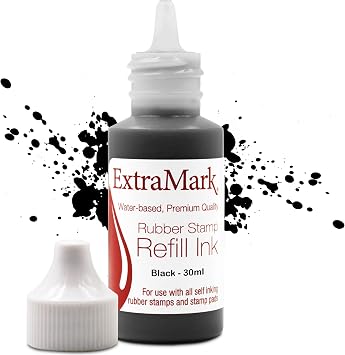 ExtraMark Premium Stamp Refill Ink for Self-Inking Stamps and Stamp Pads, 30 ml, Black Color Ink.