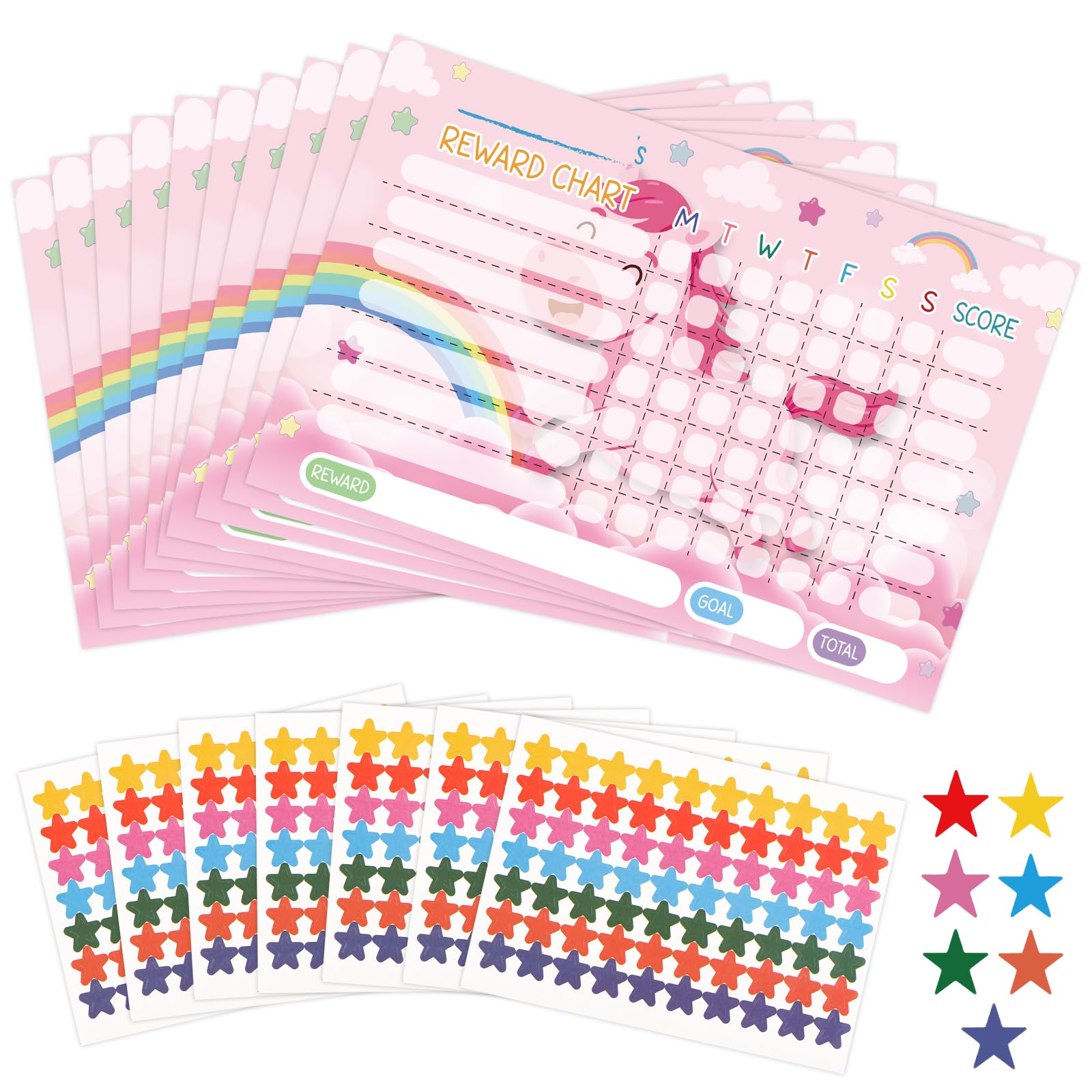 Lemicin Little Pony Reward Chart Children Behaviour - 10 Sheets Reward Charts with 490 Star Stickers for Children Behaviour Training