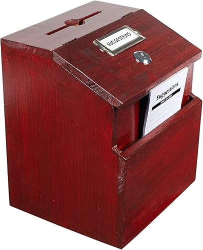 Excello Global Products Caja de sugerencias de caoba roja con candado caja de comentarios de madera, montado en la pared o independiente. Incluye