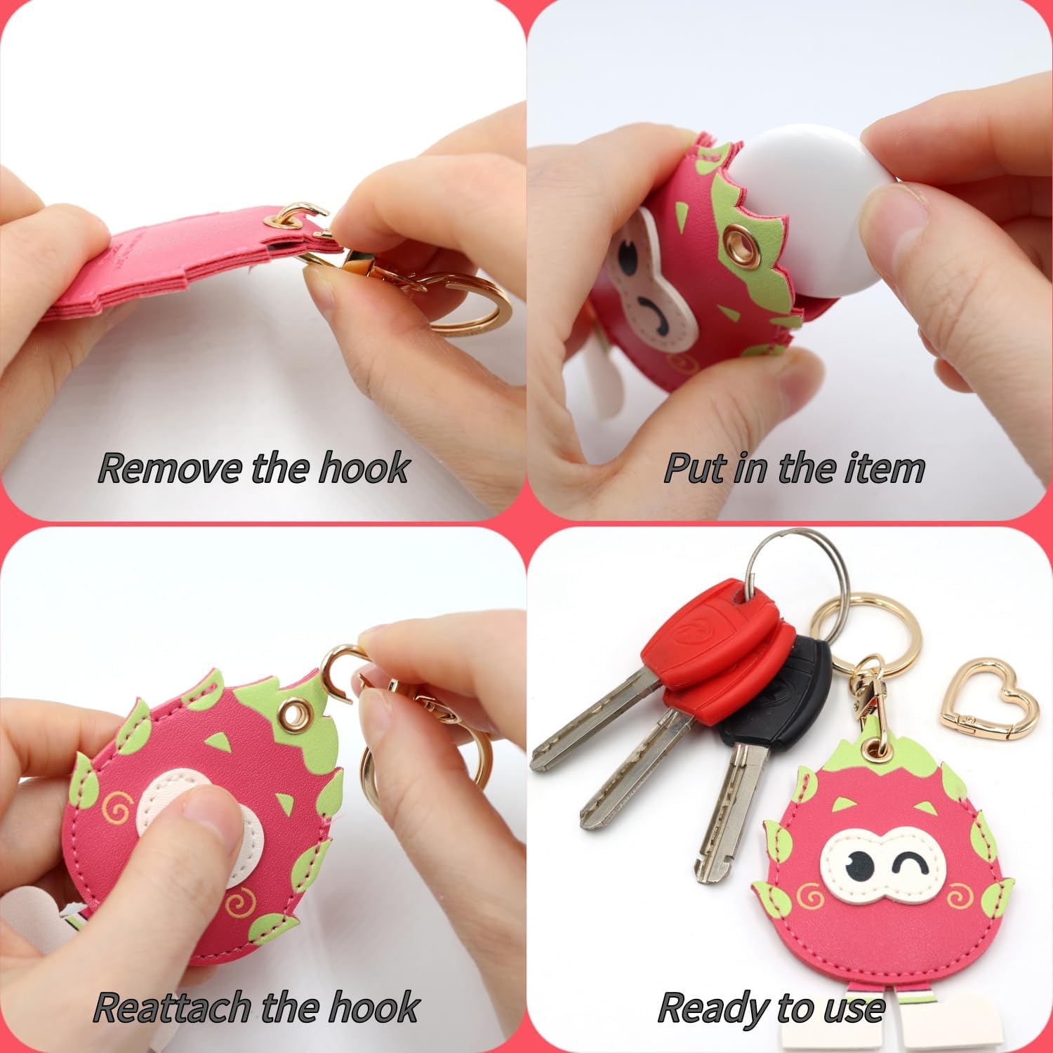 MC Fashion PU Leather Keychain Holder Compatible with AirTag, Cute Insect GPS Tracker Case Charm Key Ring (Roach) - Image 6