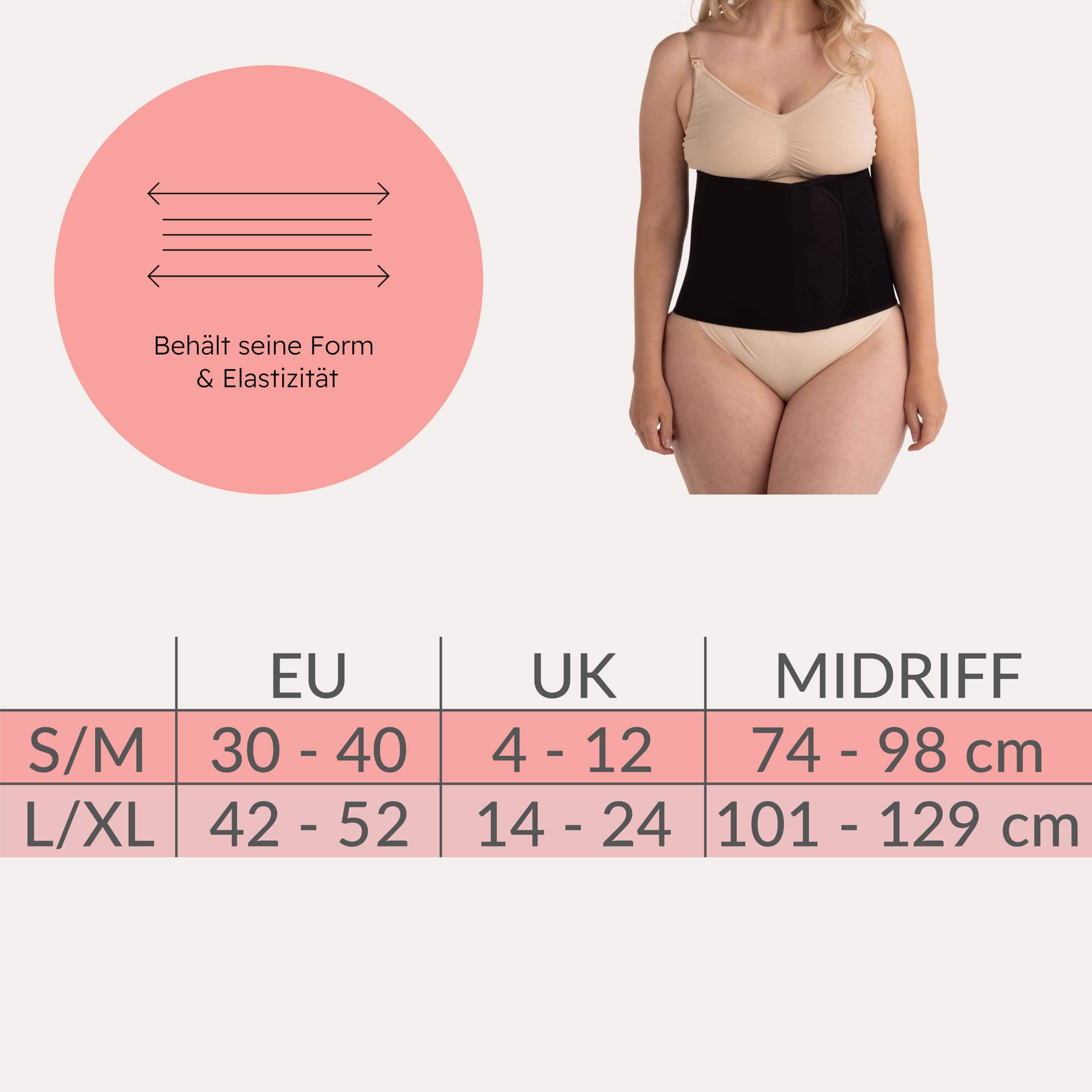 Carriwell Bauchbinder aus Bio-Baumwolle – Unterstützung nach der Geburt, für Rückbildung & Haltung – Verstellbarer Klettverschluss – Weich, atmungsaktiv, ideal nach Kaiserschnitt, L/XL