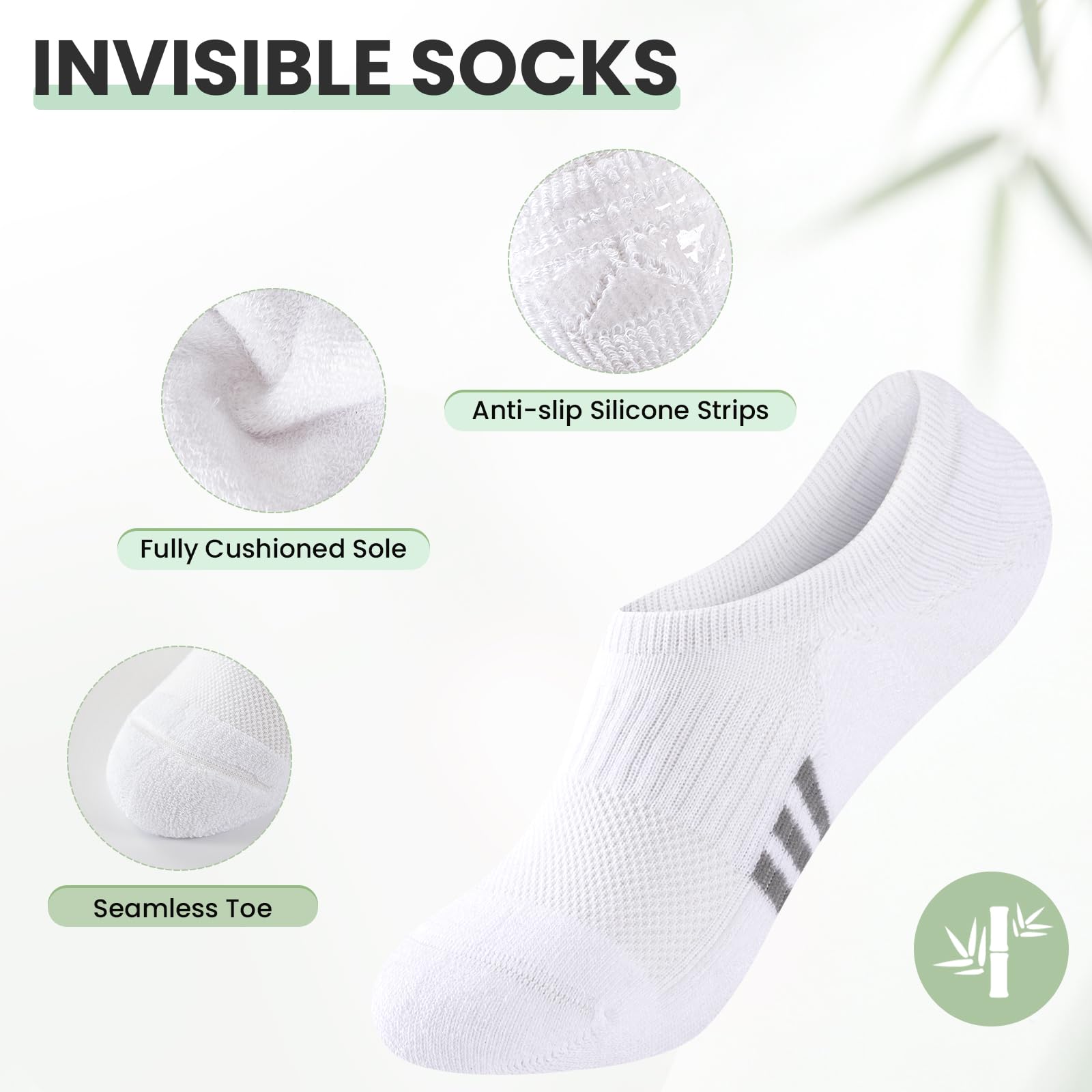 Calcetines Invisibles de Bambú para Mujer, Calcetine Deportivos de Caña Baja y Acolchados, Calcetines Tobilleros Antideslizantes y Absorbentes del Sudor, Tallas 35-38 y 39-42 - 4