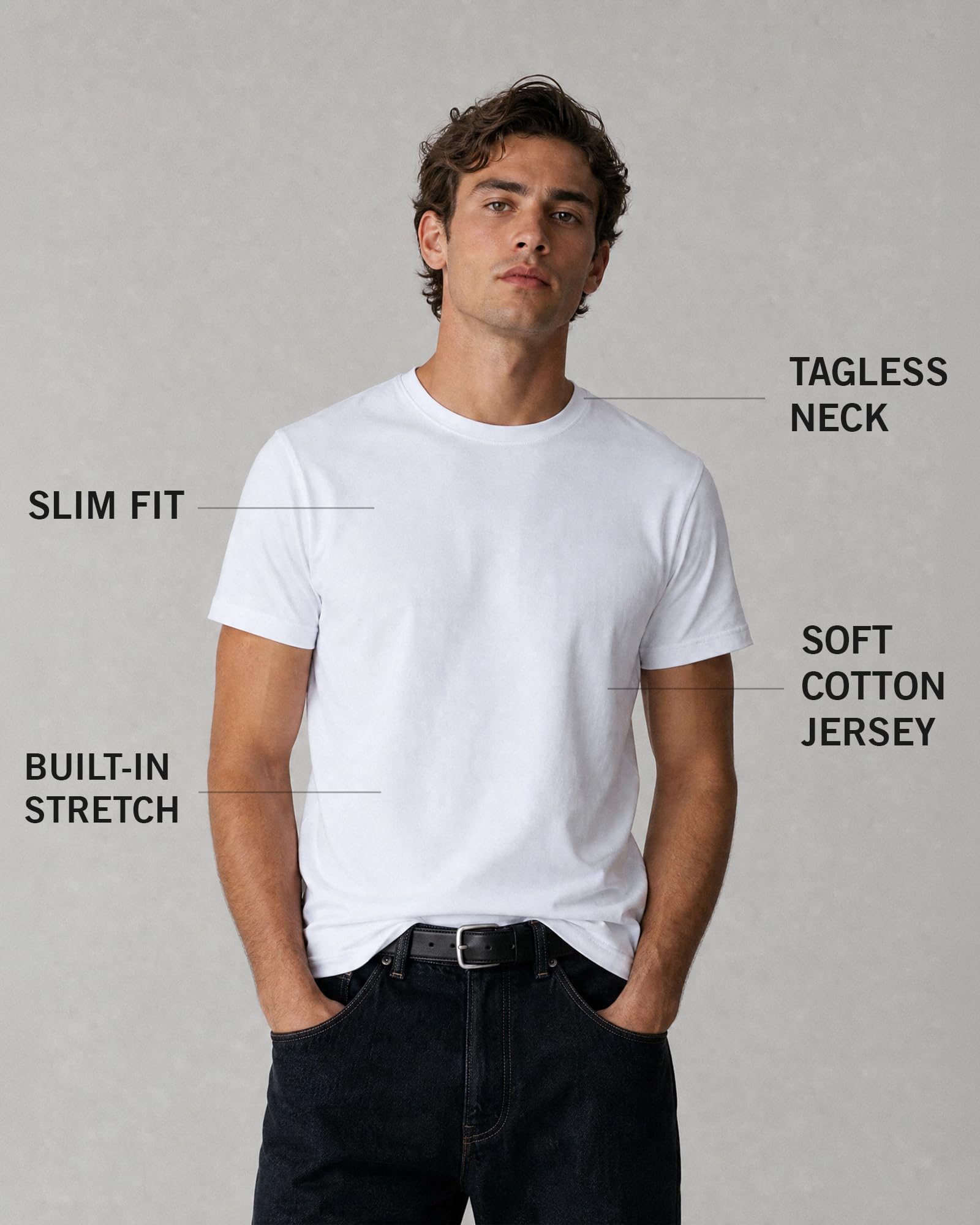 Kenneth Cole REACTION Mens T-Shirt Pack of 3 - UPF 50+ Cotton/Spandex Jersey Slim Fit T Shirts for Men (Black/White/Grey, Medium)