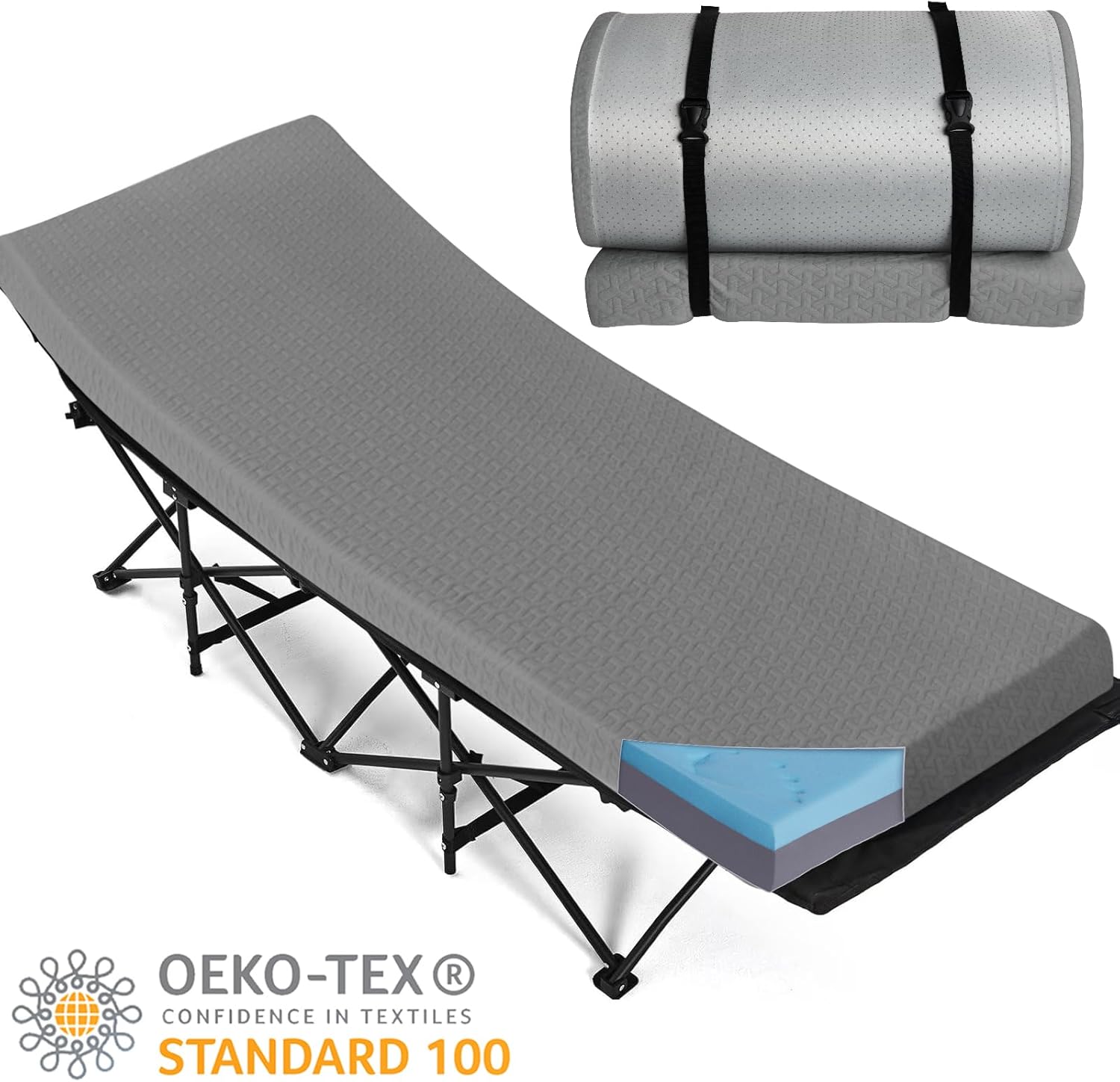 Memory Foam Camping Mattress Pad 3 Inch Thick, Portable Sleeping Pad with Waterproof Cover, Portable Roll Up Cot Mattress Pad Floor Mat for Travel Truck Bed Tent