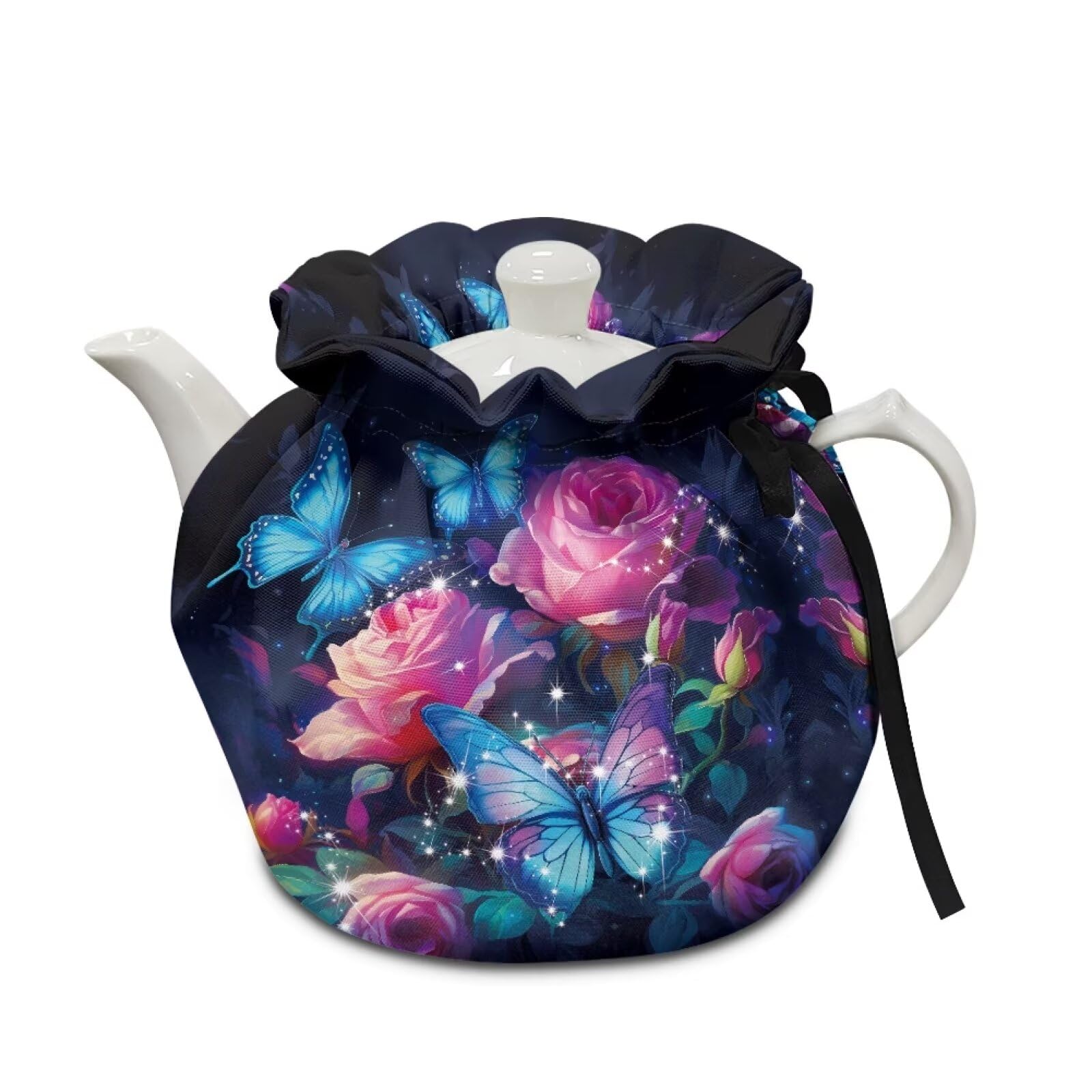 Oamsistay Rose Butterfly Teapot Cover Keep Warm Teapot Cover Insulated Kettle Cover for Home Kitchen Decor Durable Tea Cozies for Hotel Restaurant Tea Party