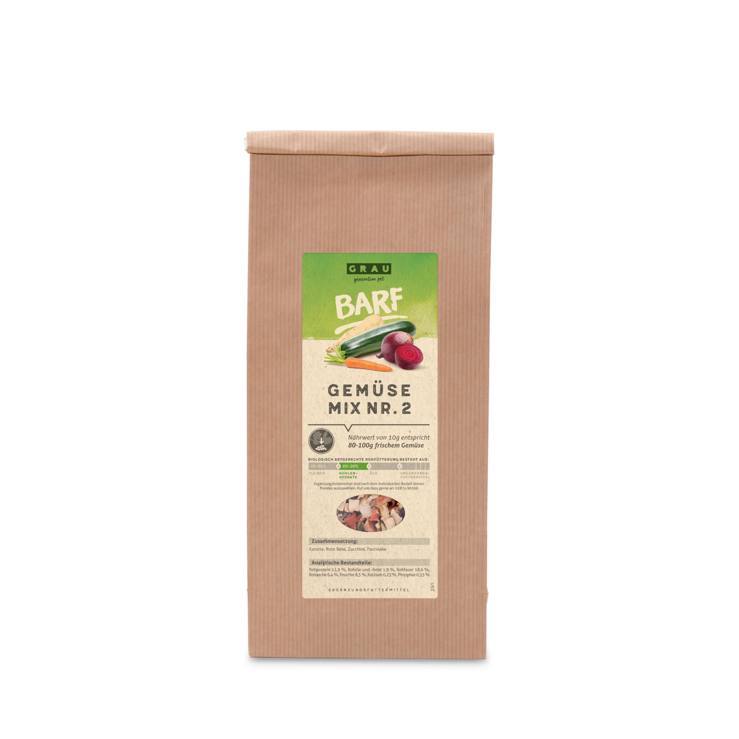 GRAU - the original - Dry vegetable mix for BARFing for dogs - Vegetable mix "Mix No. 2", 1 pack (1 x 500 g), supplementary feed for dogs
