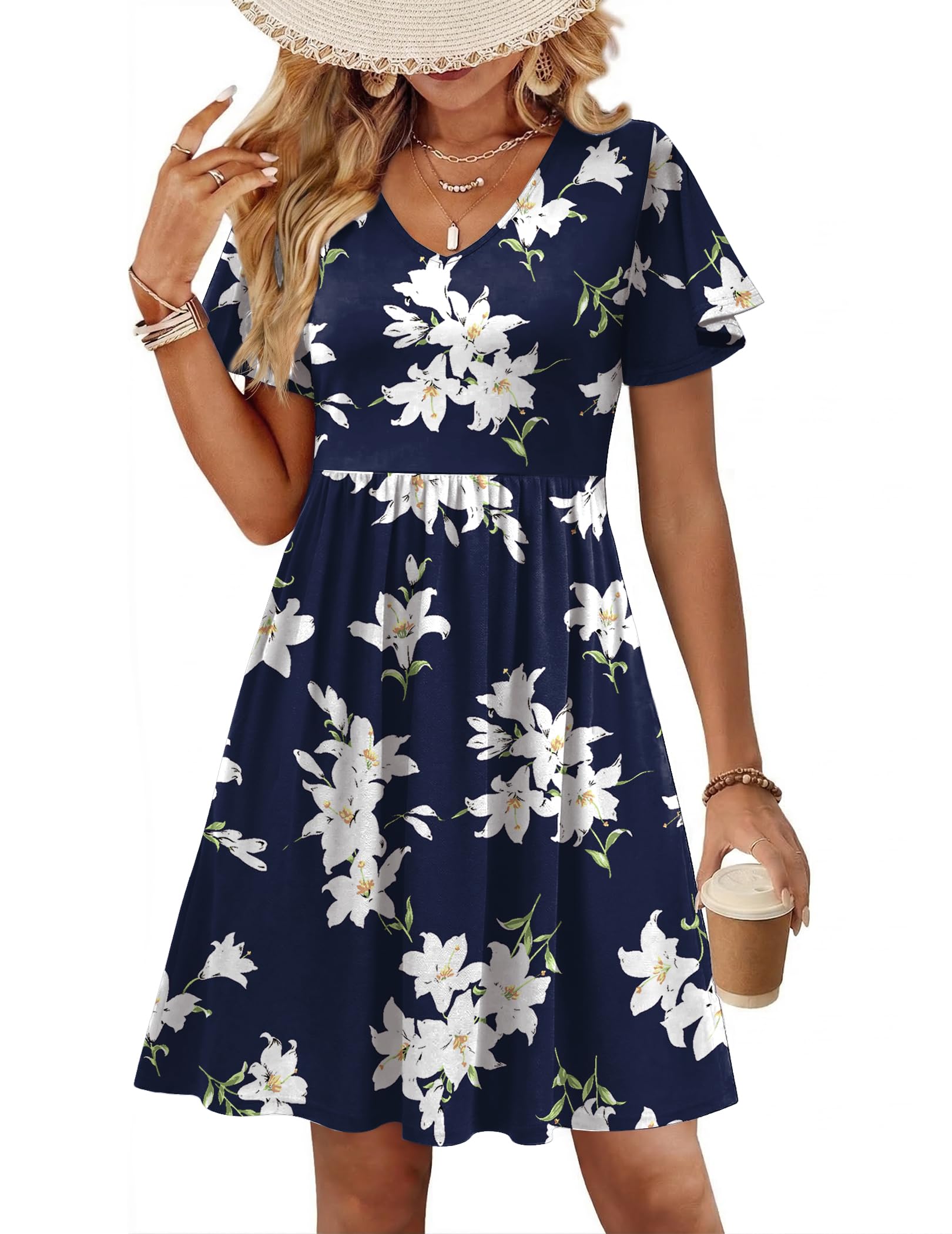 Zeagoo Womens Summer Dress Casual Swing Sundresses Floral Ruffle Short Sleeve Wedding Guest Dress Beach Mini Dress 2026