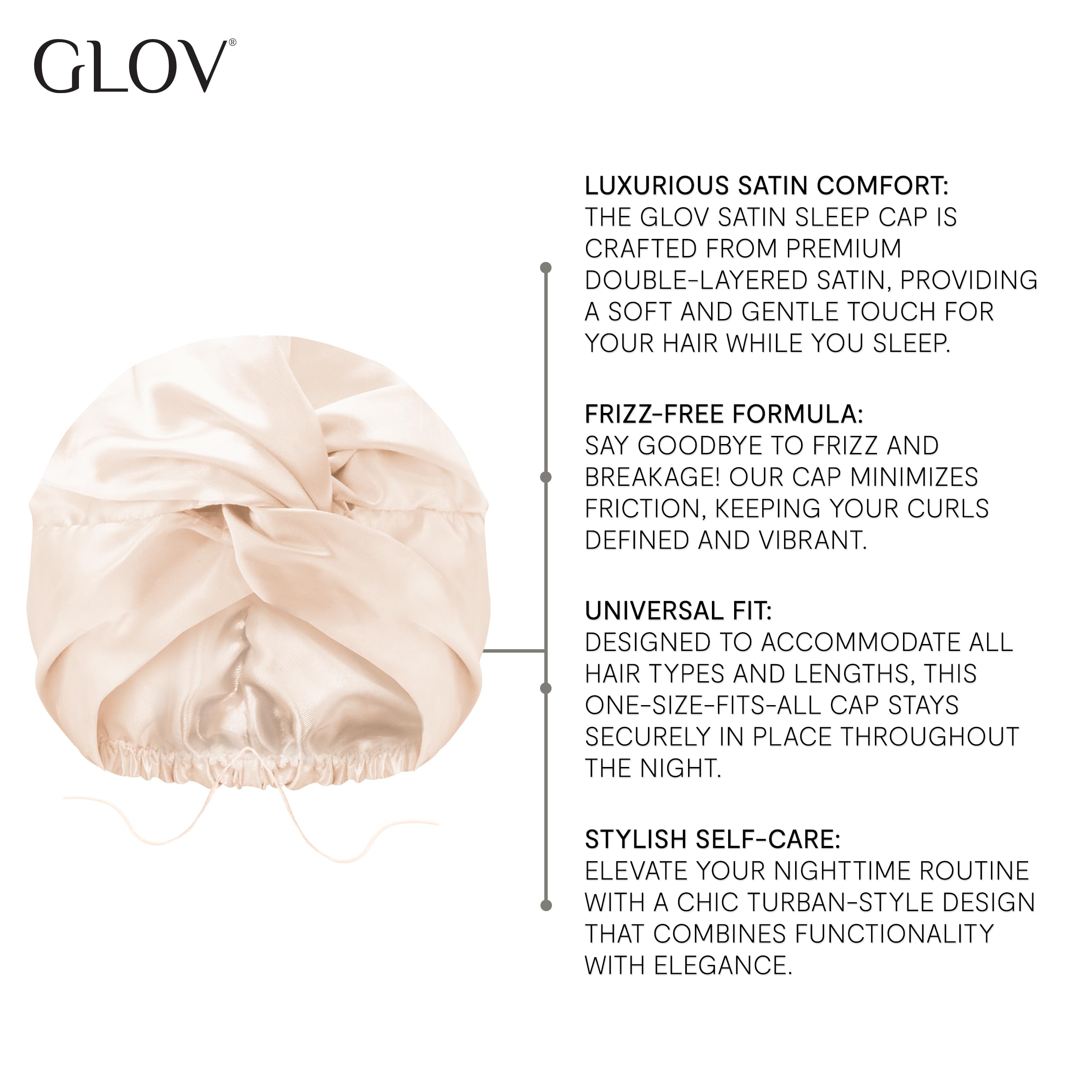 GLOV Schlafmütze Damen Schlafkappe Satin Haarhaube für die Nacht Haarnetz Satin Bonnet Turban für Langes Lockiges Haar Kopfbedeckung Schlafhaube Haarschutz für die Nacht Einheitsgröße