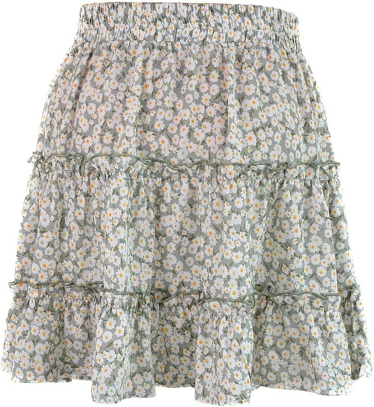 Womens Summer Flowy Tiered Ruffle Mini Skirt Cute High Waist Beach Boho Floral Polka Dot Short Skirts - Image 4
