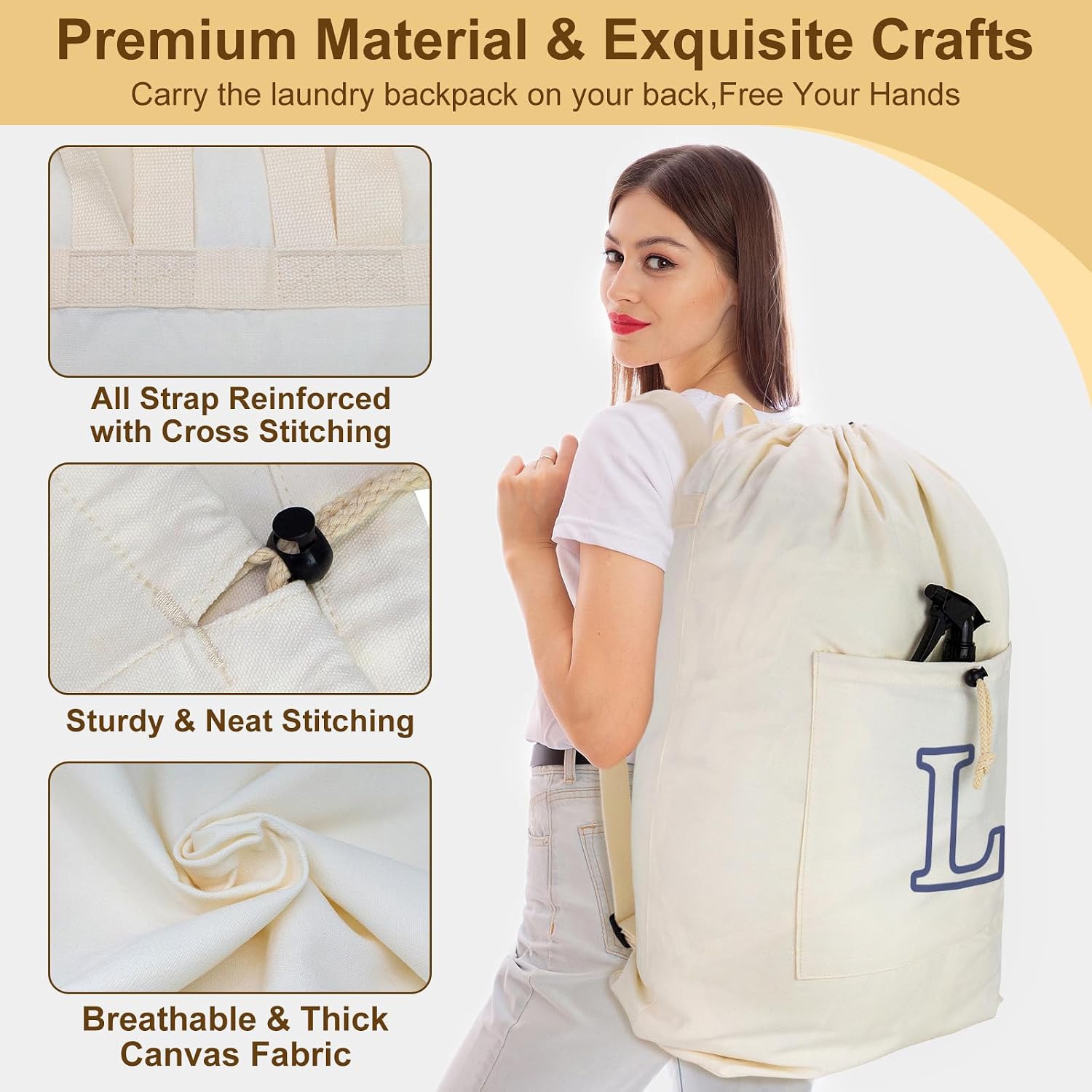 Laundry Bag Backpack Personalized Initial Canvas Laundry Bag, Letter L