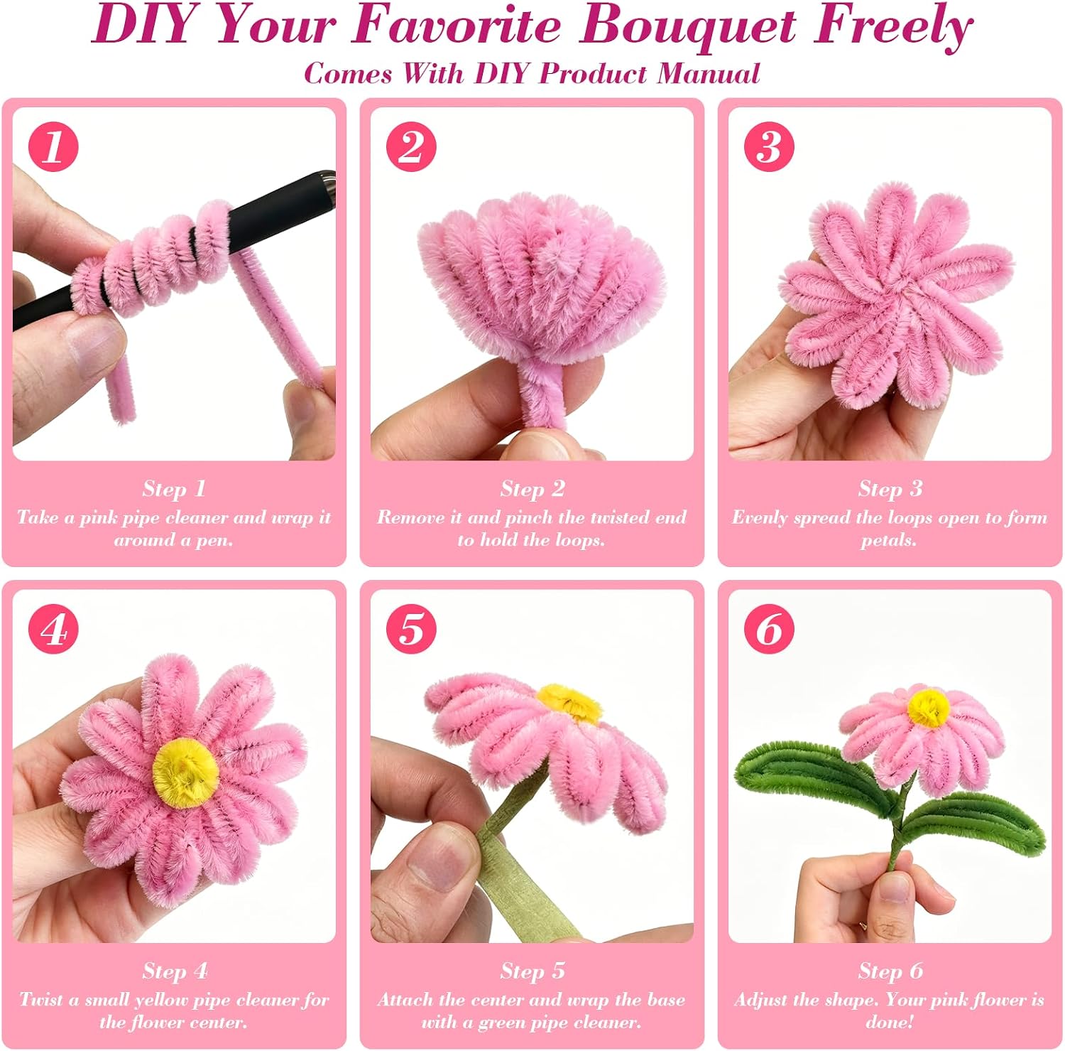 1800 PCS Pipe Cleaners Craft, Pipe Cleaner Flower Kit, 18 Colors Pipe Cleaners Bulk, Pipe Cleaners Flowers for Family Fun & Creativity, Holiday & Room Decorations, Art and Craft Supplies