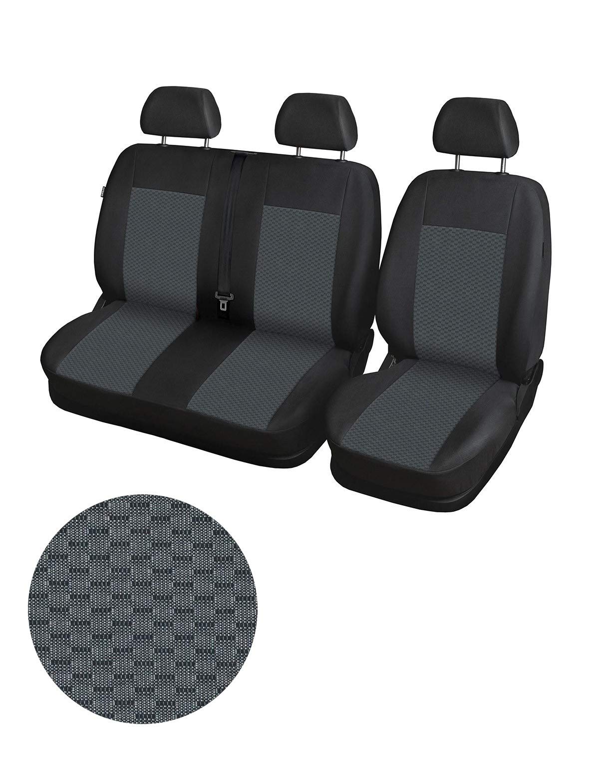 IVATECHUniversal Seat Covers, Seat Cover for Truck Van Bus 2+1 Black Grey