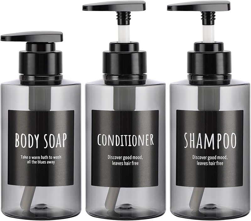 Segbeauty Frascos Recarregáveis com Bomba para Shampoo e Sabonete, Cinza, 3 Unidades de 300 mL