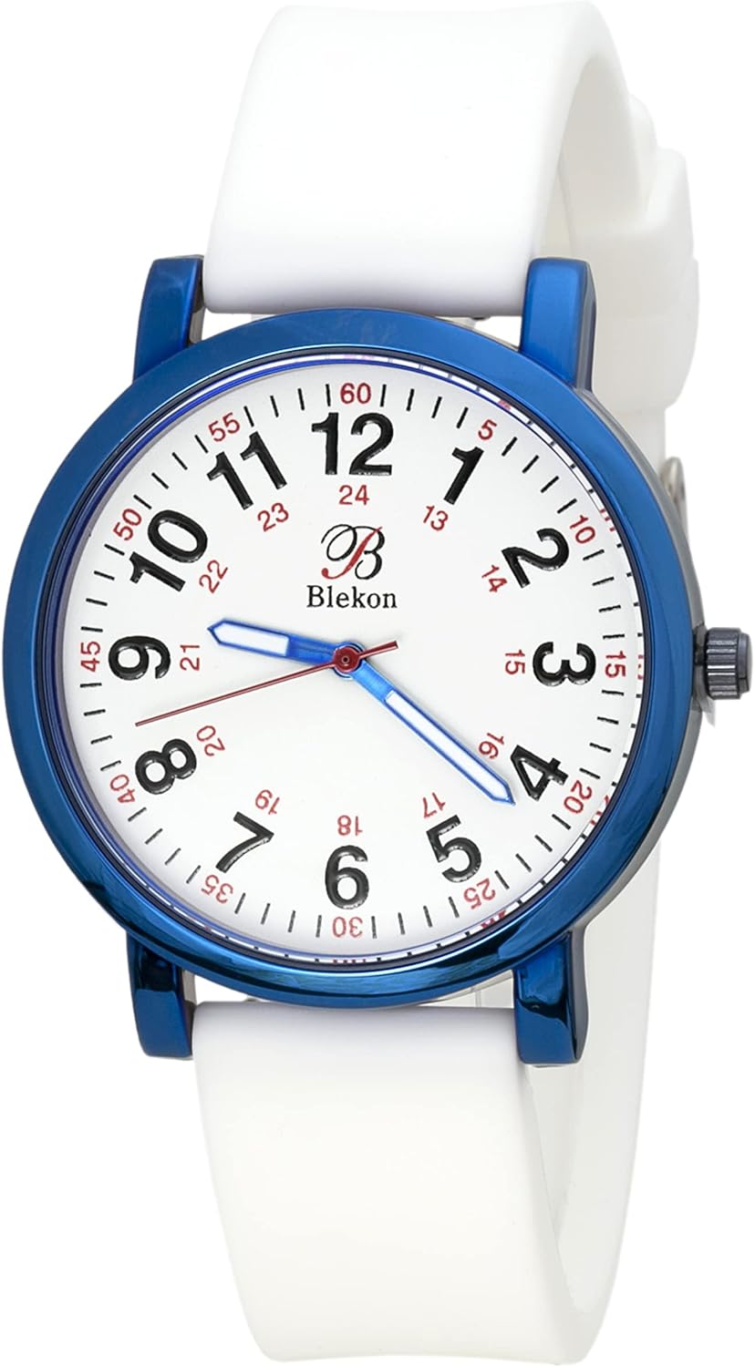 Blekon Original Nurse Watch with Second Hand – Nursing Student Essentials Work Watches for Women, Clip-On Analog Wristwatch for Nurses & Medical Students with Sweeping Secondhand (White/Blue/White)