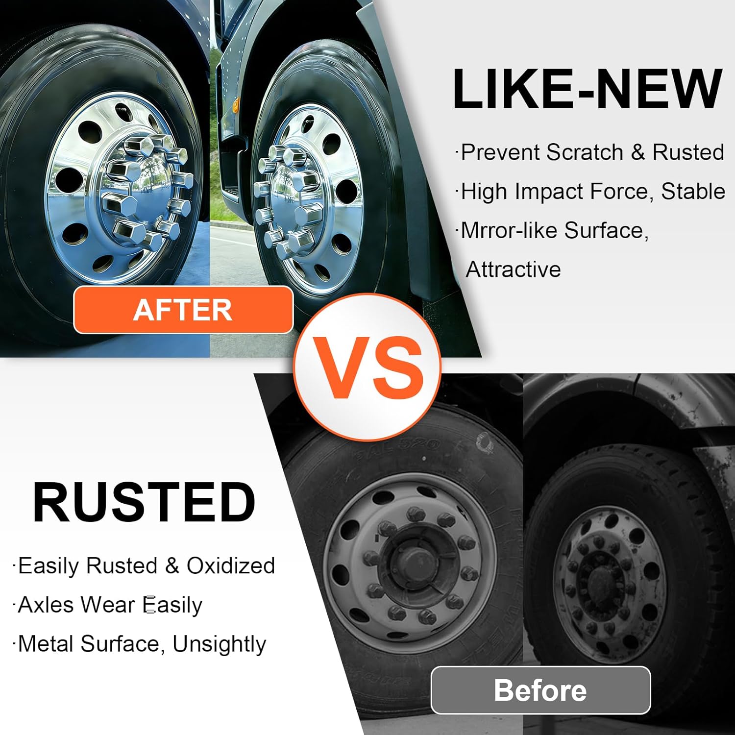 33mm x 3 1/2" Lug Nut Cover ABS Chrome Plastic Rhomboid Nut Cover, Thread-On fit Hub Piloted Wheels, Complete Axle Cover Kits, Lug Nut Covers for Semi Trucks Trailers, 20 Pack