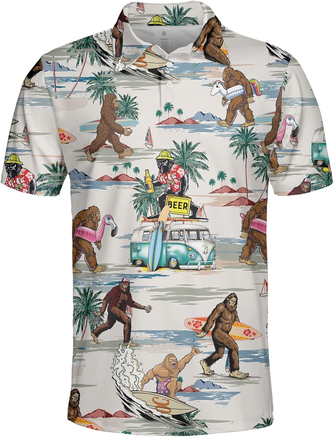 Funny Bigfoot Golf Shirts for Men Dry Fit, Tropical Bigfoot Magic Golf Polo Shirt, Mens Golf Polos Golfing Gift Idea