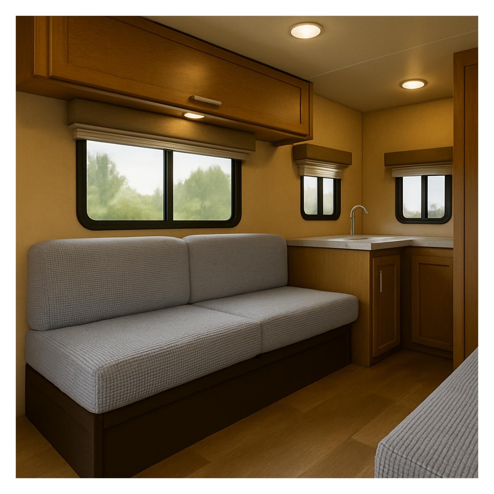 HonunGron RV Cushion Cover Stretch Jacquard – Non-Slip Camper Seat Cover with 2 Elastic Straps, Caravan Sofa Bench Slipcover for Motorhome Dinette Couch (Light Grey,W 150-190 cm, D 50-65 cm)