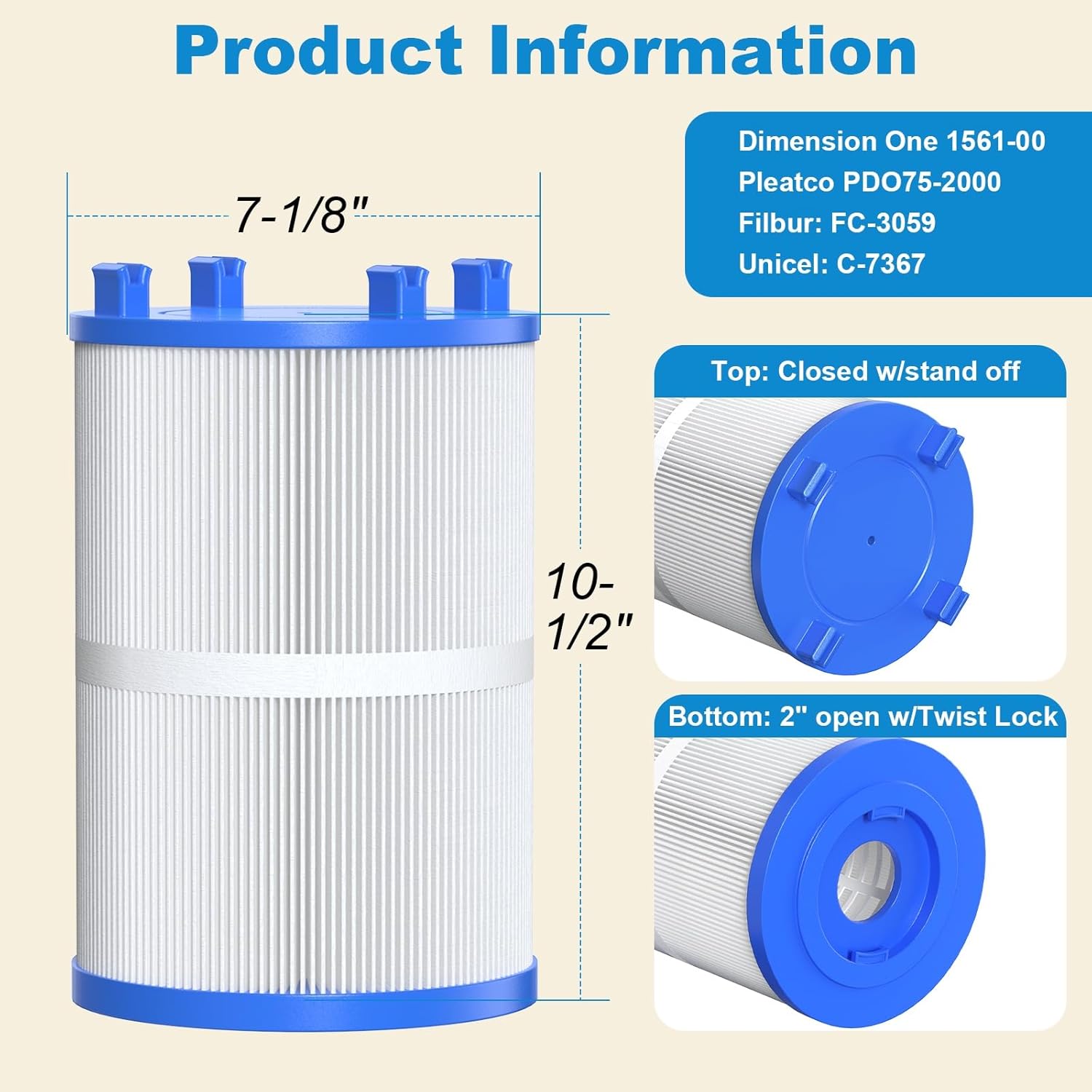 ROYOR Hot Tub Filters Replacements for Dimension One Spa Filter 1561-00, Hot Tub Filter Compatible with PD075-2000, C-7367, FC-3059, Baleen AK-60035, 75 Sq.Ft. 2 Pack - Image 2