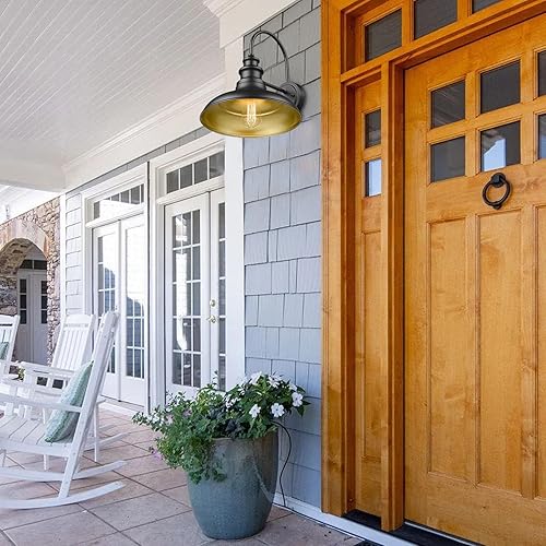 Miniatura 8 de Lámpara de granero para exteriores, cúpula grande de 12.3 pulgadas, lámpara de montaje en pared de cuello de cisne, lámpara de pared exterior,