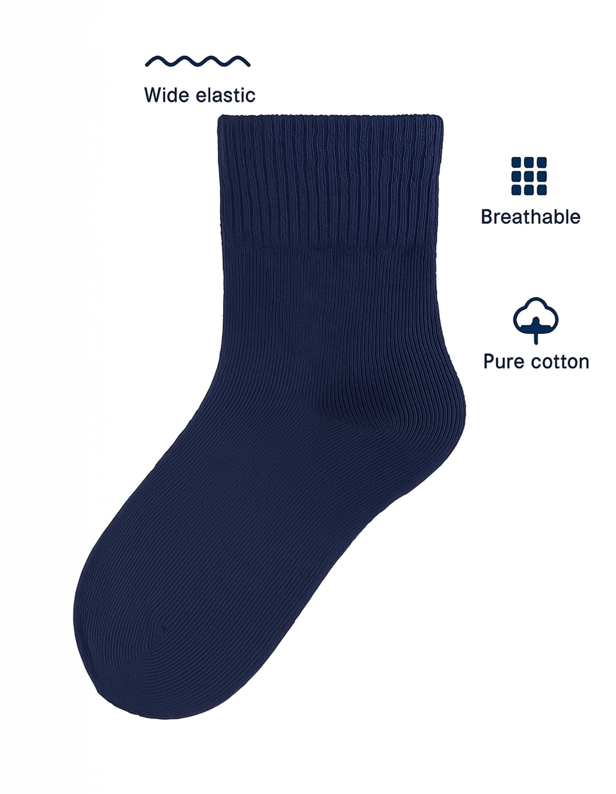 Kids White and Navy Blue Pure Cotton Ankle Socks for Boys and Girls, For 2 to 19 years,Lightweight Breathable, School Uniform & Casual Socks, Seamless Toe (IN, Age, 2 Years, 4 Years, 2, NAVY BLUE) 4