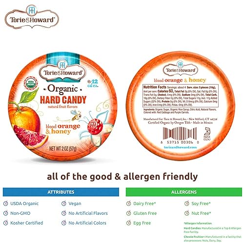 Miniatura 3 de Torie and Howard - Lata orgánica para caramelos duros, naranja sanguina y miel, 2 onzas