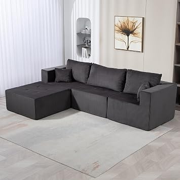 104" Modular Sectional Sofa with Deep Seat Cloud Couch, Modern L-Shaped Sofa with Chaise, High-Density Foam Sectional Couches, Big Comfy Couch Living Room Bedroom Sofa, Corduroy Dark Grey