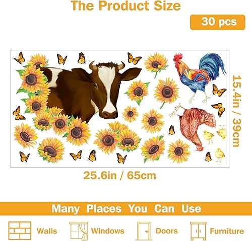 Miniatura 9 de SUPERDANT Calcomanías de pared de animales de paisaje de granja, 8 estilos de animales de granja, decoración de pared, pájaros, ovejas, pollos,