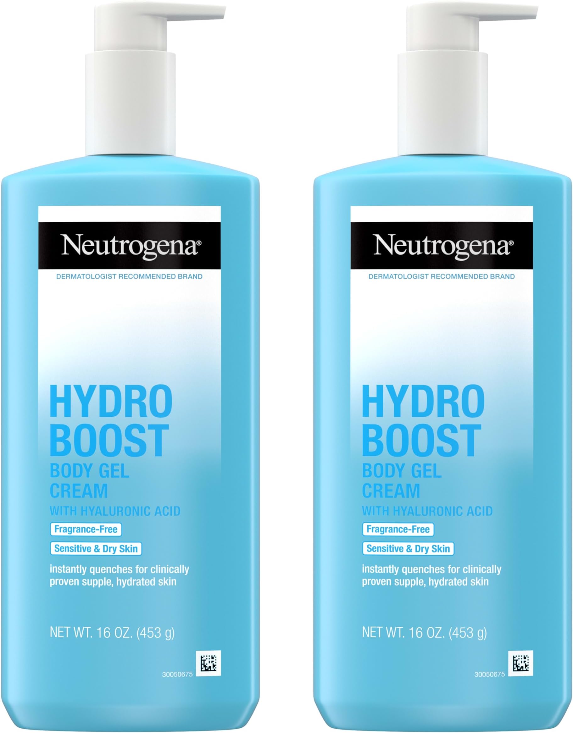 Hydro Boost Body Gel Cream, Hydrating Body Lotion with Hyaluronic Acid for Sensitive Skin, Fragrance-Free Hyaluronic Acid Moisturizer, 16 oz, 2 Pack