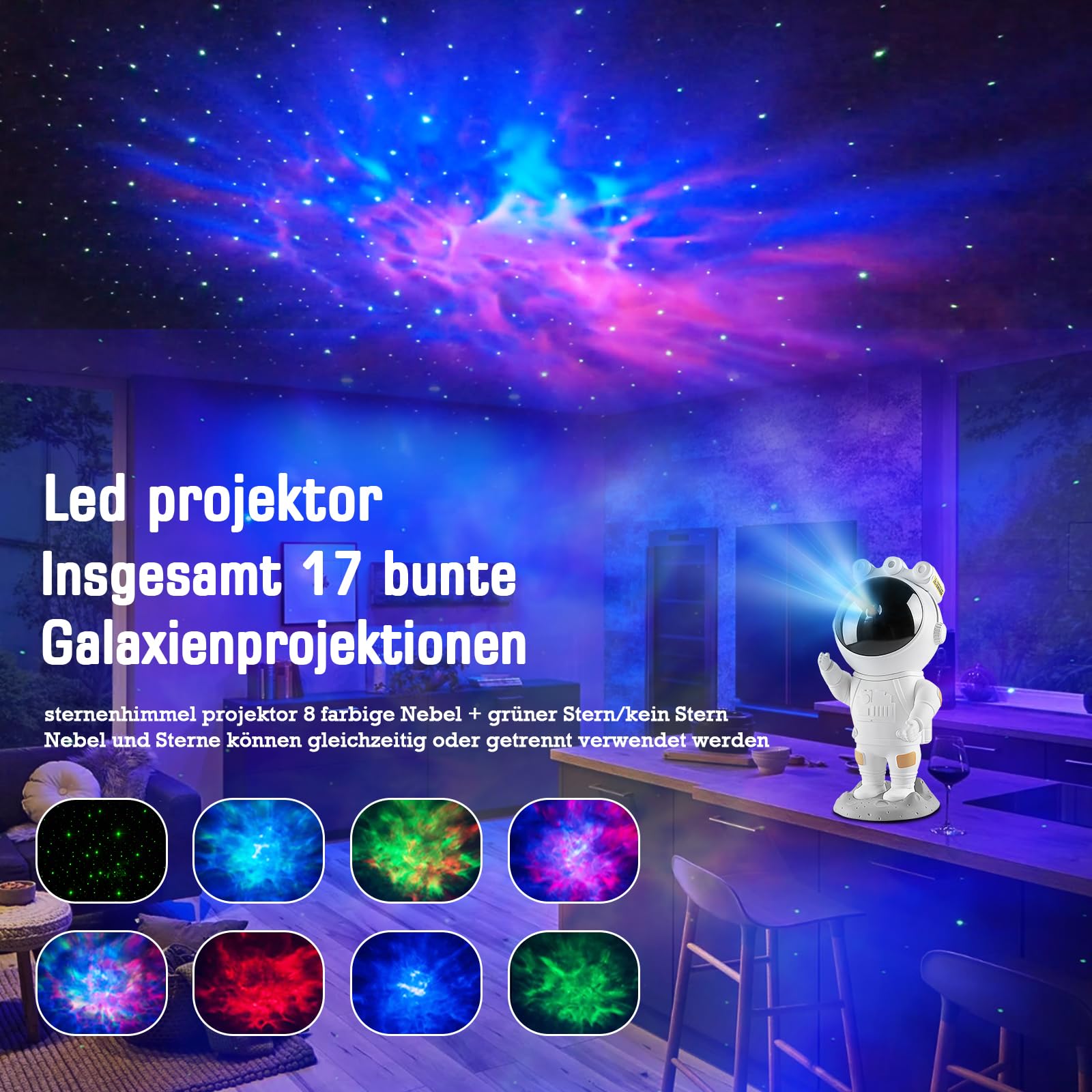 Sternenhimmel Projektor Mit Nebel – LED Galaxie-Projektor Mit Fernbedienung & Timer