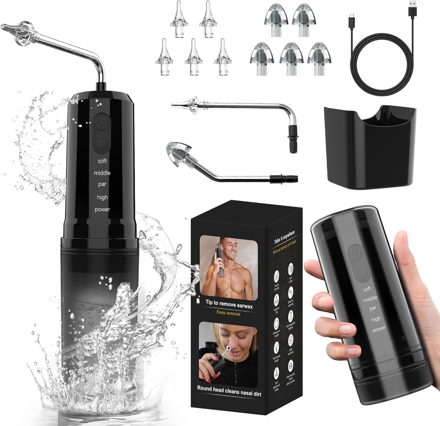 Product image of Ear Wax Removal, 2 in 1 Electric Ear Cleaning Kit with 4 Pressure Modes, Portable Water Powered Ear Cleaner with Basin and Nasal Nozzles, Ear Irrigation Flushing System for Adults and Kids