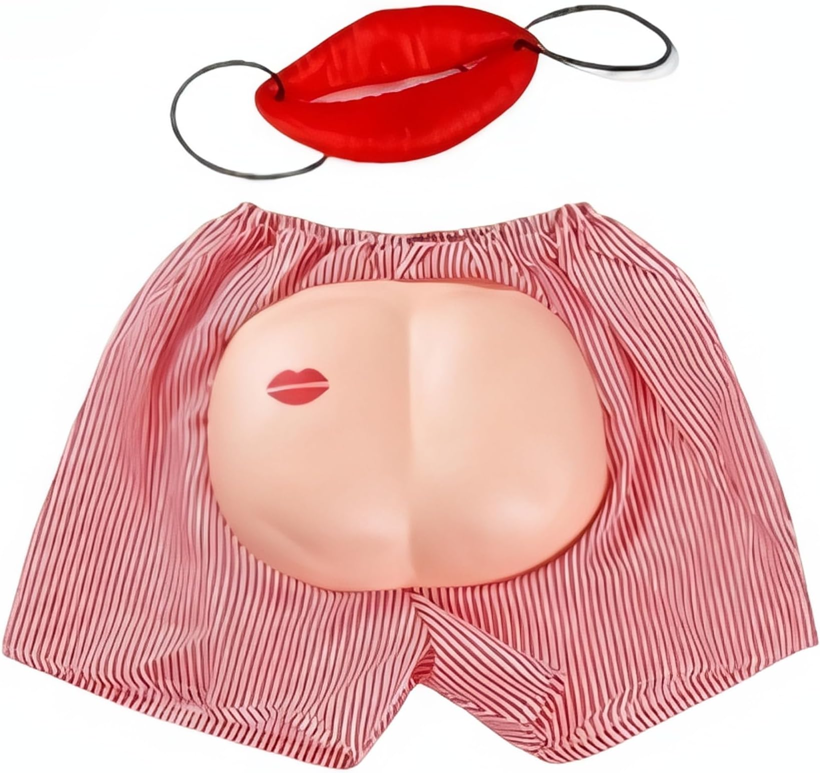 NICEYEA Red Lips Sausage Mouth Bum Pants Funny Toy Outfit Set Halloween Party Silicone Mask Lips & Buttocks Cartoon Red Lips Trousers Dance Party Decorations Role Play Props