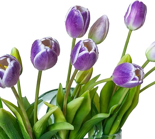 Miniatura 21 de 15 flores de tulipanes artificiales, ramo de látex de tacto real, tulipanes falsos para oficina, boda, fiesta, hogar, cocina, jardín