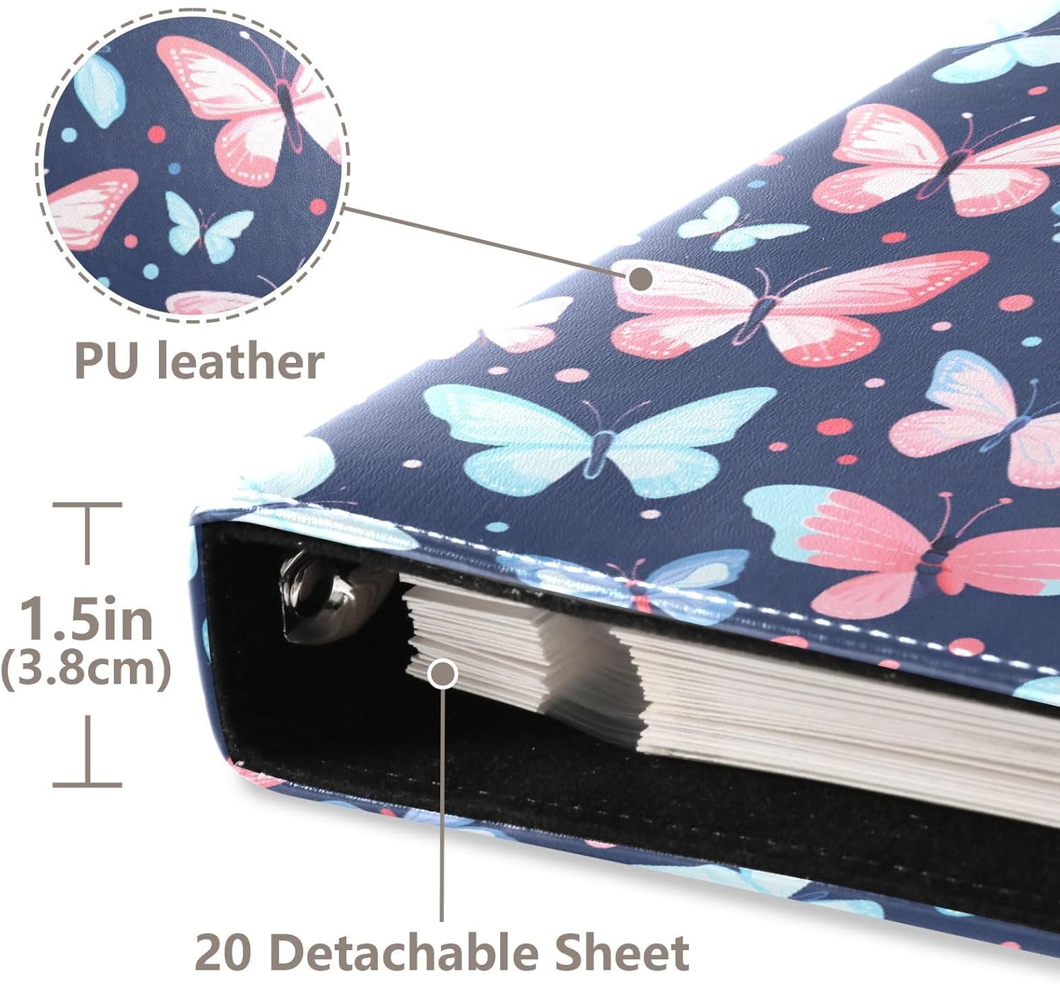 JIPONI Colorful Butterfly Darkback Large Photo Album, DIY Leather Cover Scrapbook Albums for 4x6 5x7 6x8 Pictures, Self Adhesive Memory Book for Wedding, Baby, Family