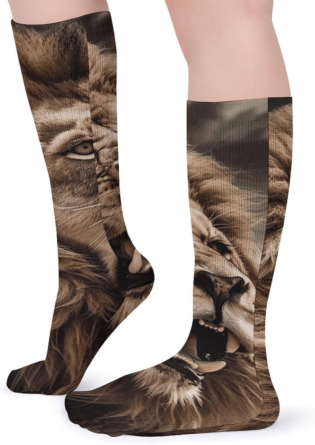 5-Pack Knee High Socks, 15.7 Inch Breathable Casual Socks Angry Lion Stockings for Men Women