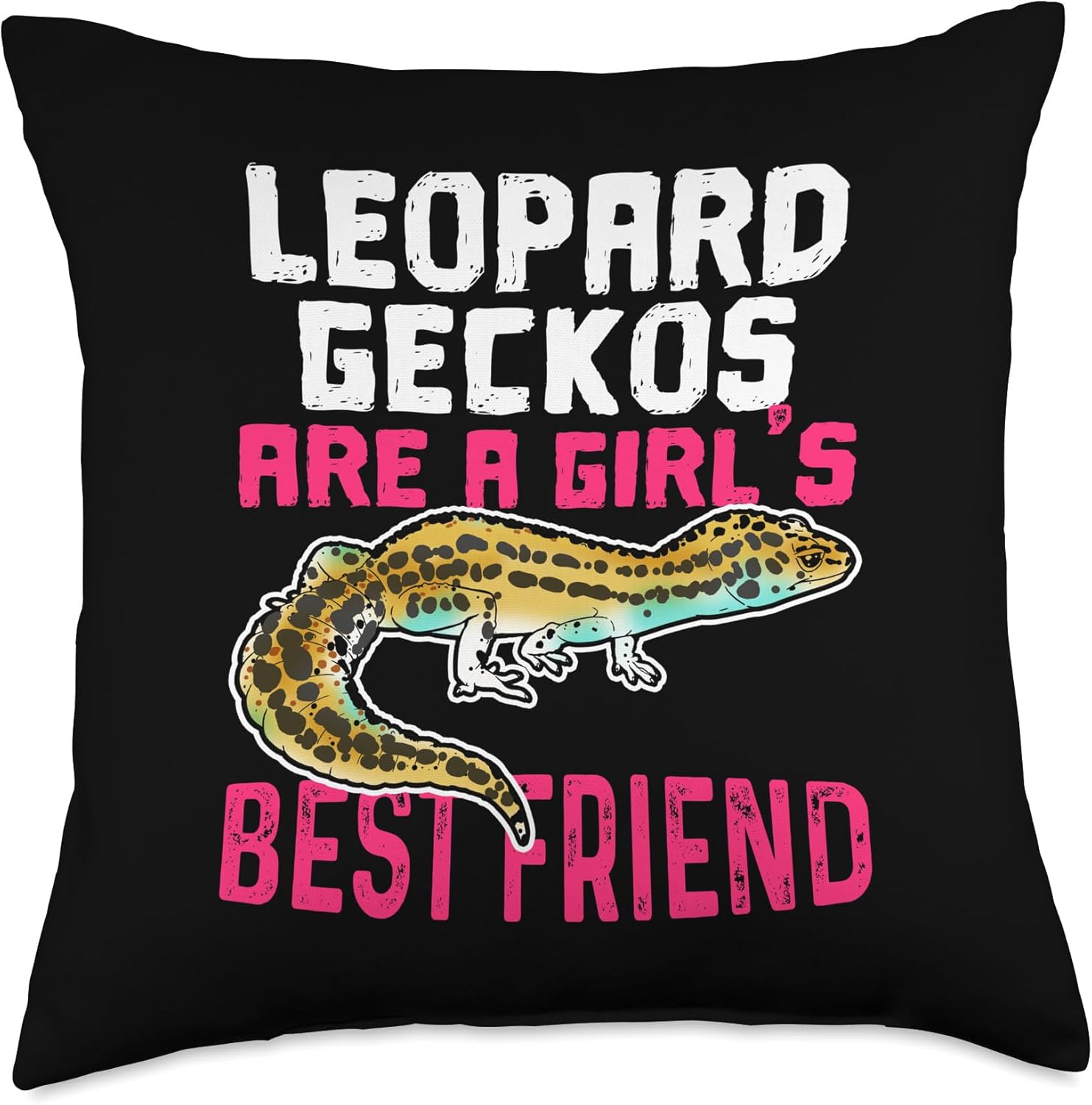 Pet Geckos, Lizards & Reptiles Gifts co. Funny Leopard Gecko Pet Lizard Lover Reptile Girl Gift Throw Pillow, 18x18, Multicolor