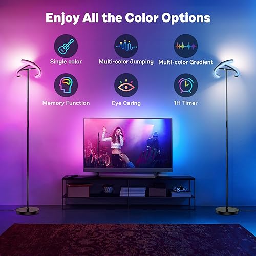 Miniatura 3 de RGBCW - Lámpara de pie que cambia de color, moderna lámpara de pie LED regulable continua con control remoto, lámparas de pie giratorias de 20 W