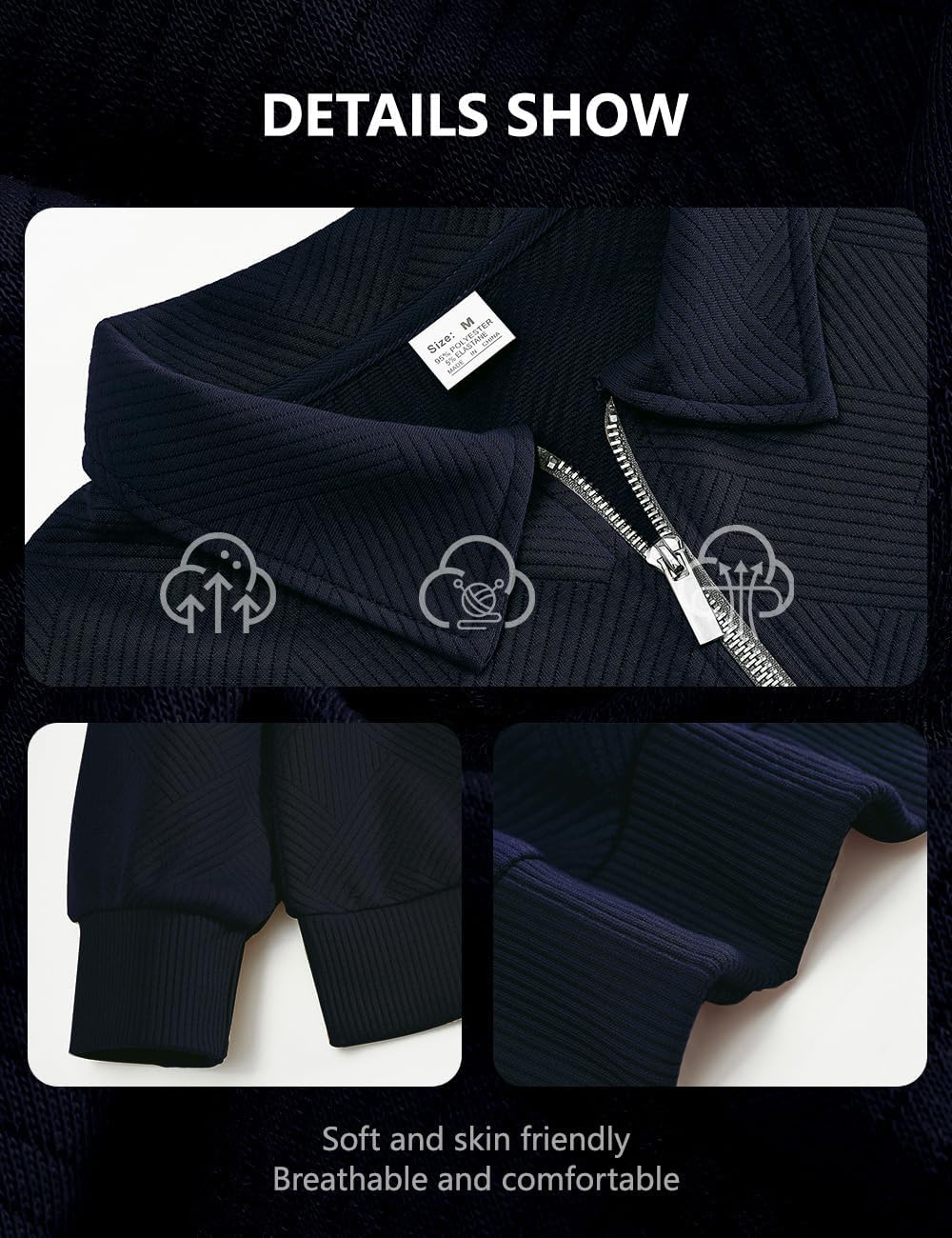 Men's Sweater Quarter Zip Striped Casual Long Sleeve Pullover Fall Winter Spring Color Block Polo Sweatshirts - Image 6