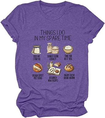 Trendy Tops for Women, Spare Time Hobbies Shirt Summer Casual Crew Neck Mom Funny Graphic Tees