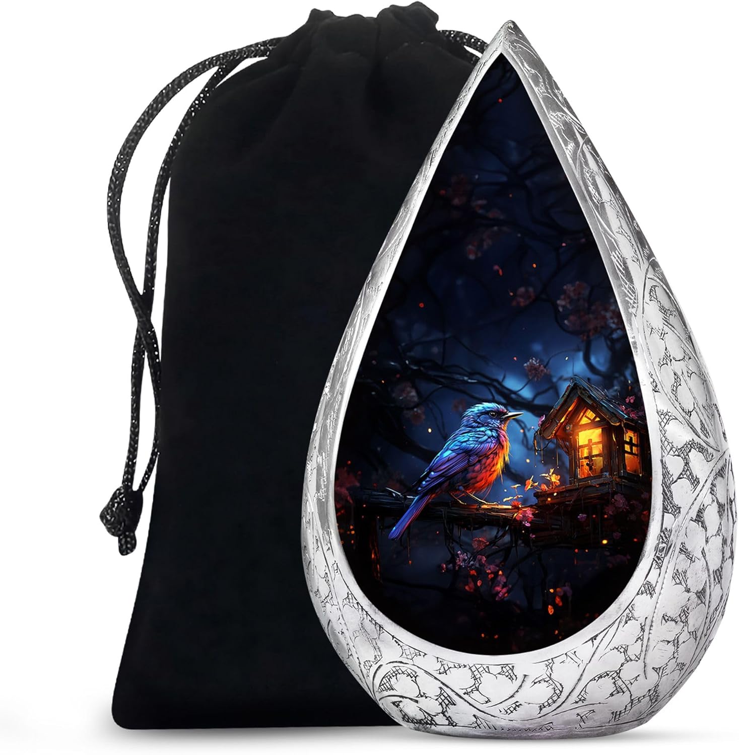 Blue Bird Memorial Funeral Urns for Human Ashes Adult Male & Female - Bird House Cremation Urn Ashes Adult Father - Black Large Urns for Human 10 Inch