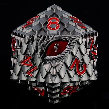 1 die Metal D20 DND Dice - Dragon Scale Metallic 20 Sided Giant Polyhedral Dice,35mm Large Dragon Eye Metal D&D Dice for Dungeons and Dragon Tabletop Game(Black Dragon Scale)