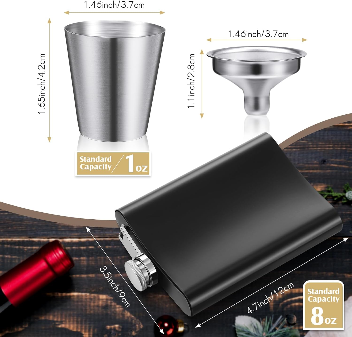 Honeydak 16 Packs Hip Flask Stainless Steel Leakproof,8 oz,Matte Black