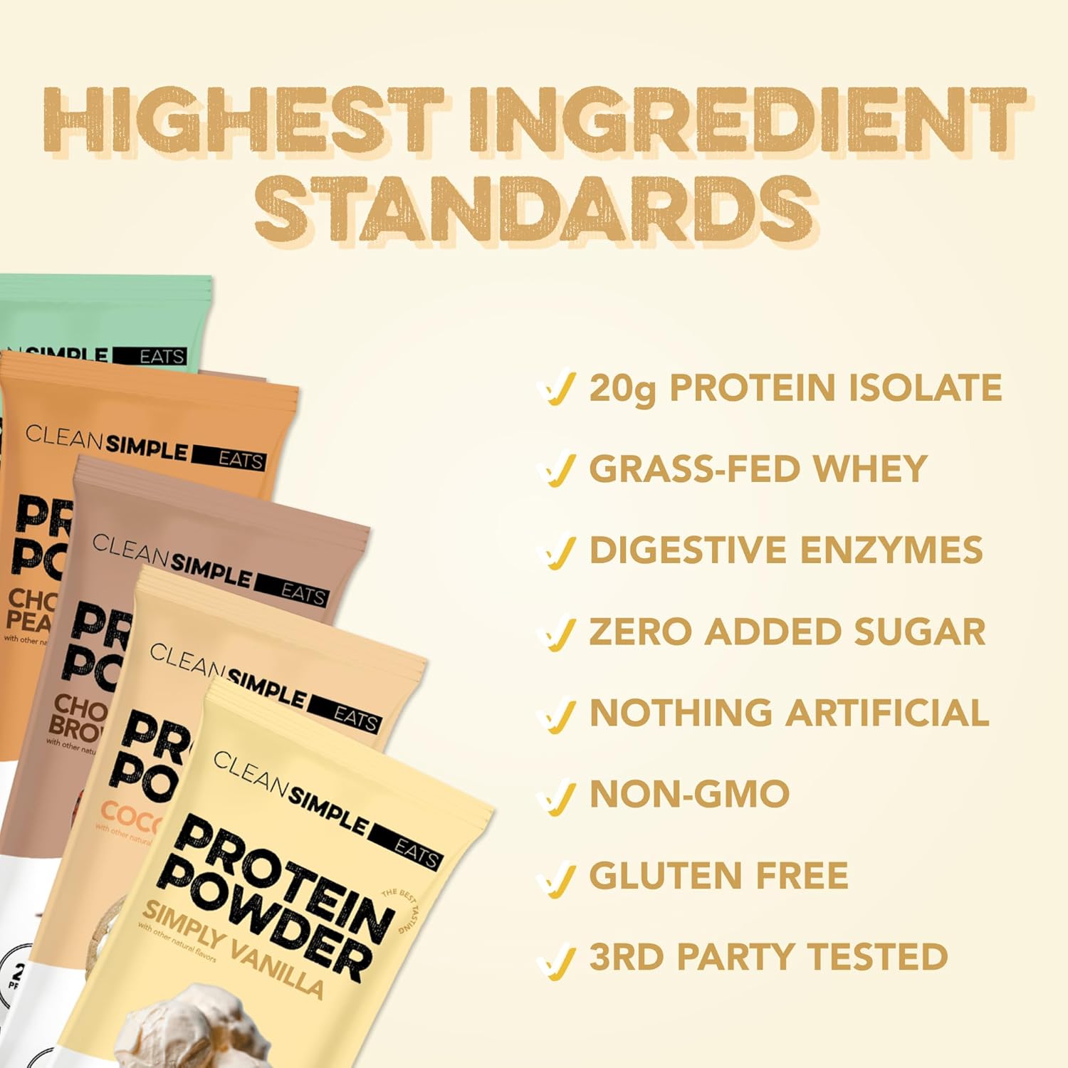 Clean Simple Eats Whey Protein Powder, Variety Pack, Naturally Sweetened Flavors, 100% Grass Fed Protein Powder with Digestive Enzymes & No Artificial Ingredients, Gluten Free, 10 Single Serve Packs - Image 4